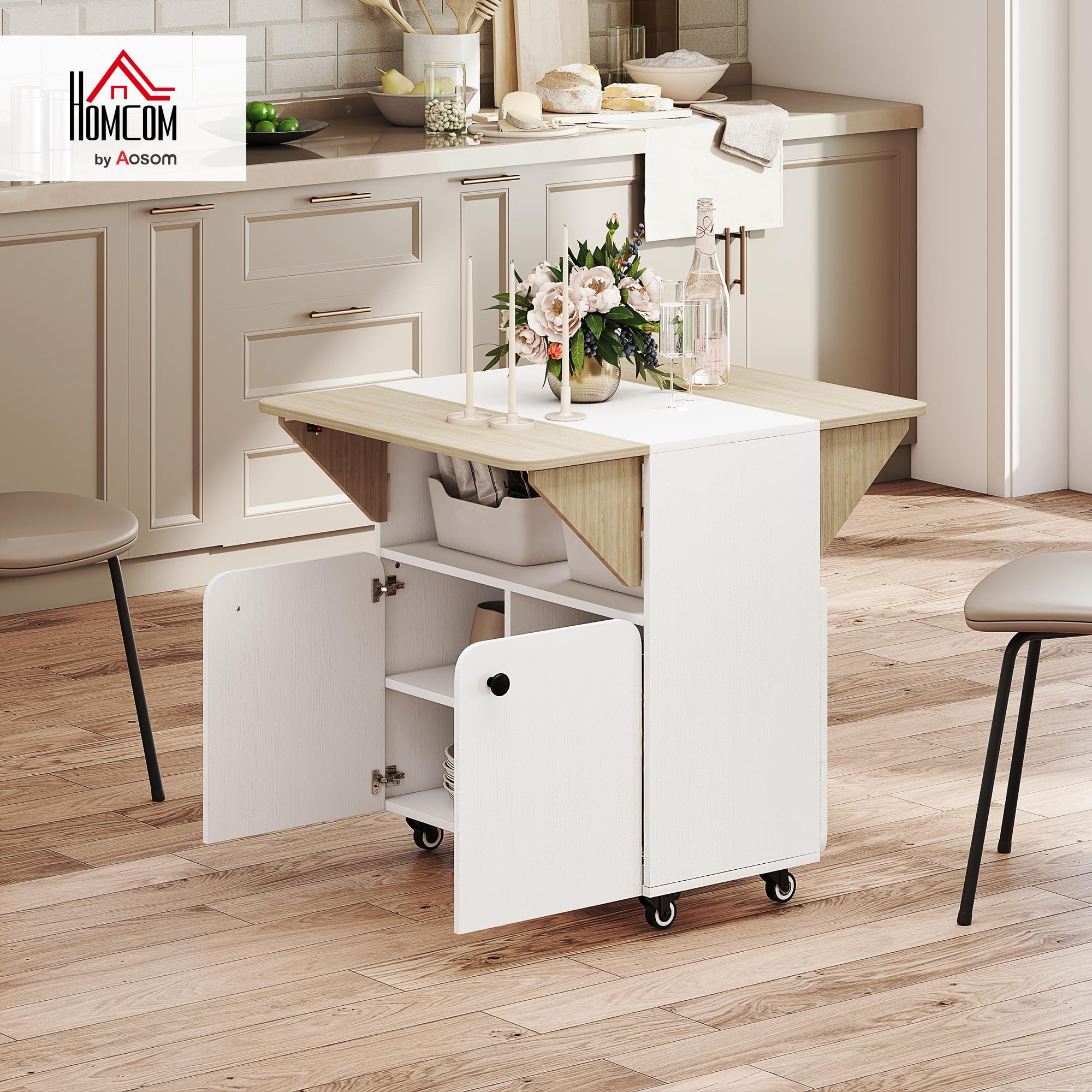 HOMCOM Table à Manger Pliante sur roulettes Étagère 70x83x75 cm Blanc