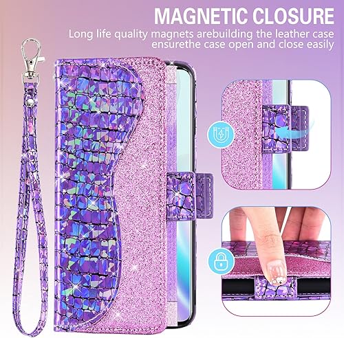 Miniatura 5 de Asuwish Funda para teléfono OnePlus 8 OnePlus8 5G UW Tmobile Wallet Cover con protector de pantalla y tarjetero abatible Bling Glitter Cell One