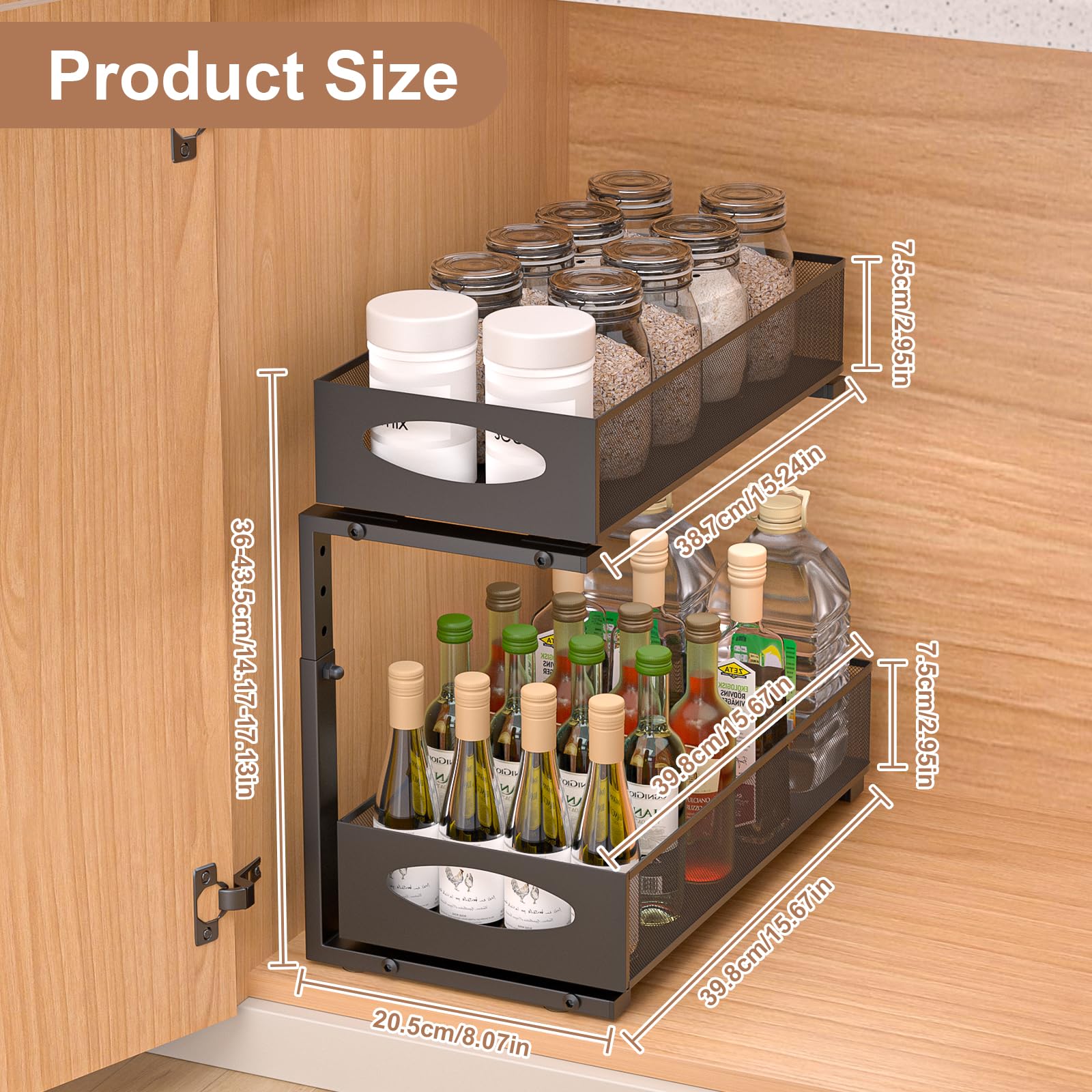 Rangement sous Évier,2 Niveaux Organisateur sous Evier Cuisine,Hauteur Réglable Rangement Souss Eviers Cuisine,Tiroir Coulissant,pour Cuisines,Placard,Salle de Bain,Noir,1 Pièce