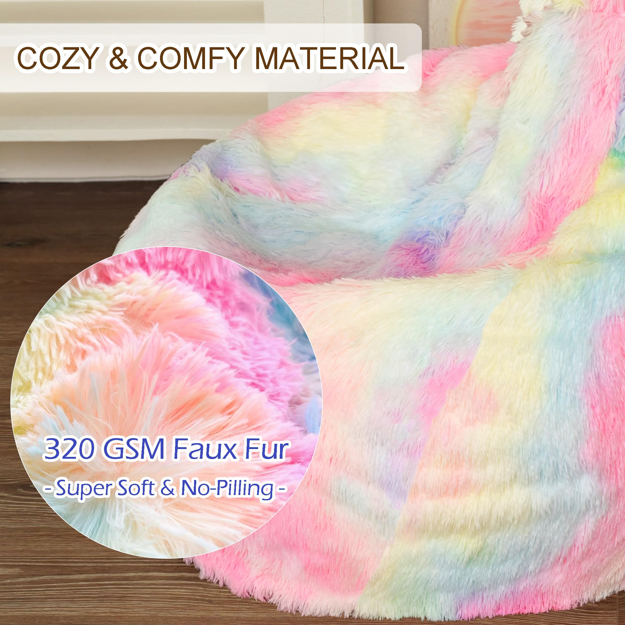 BCU Bean Bag Chairs for Kids and Adults Without Filler (Cover Only) Comfy Plush Fluffy Bean Bag Chair Cover Lazy Sofa Cover for Bedroom Living Room, Multicolored