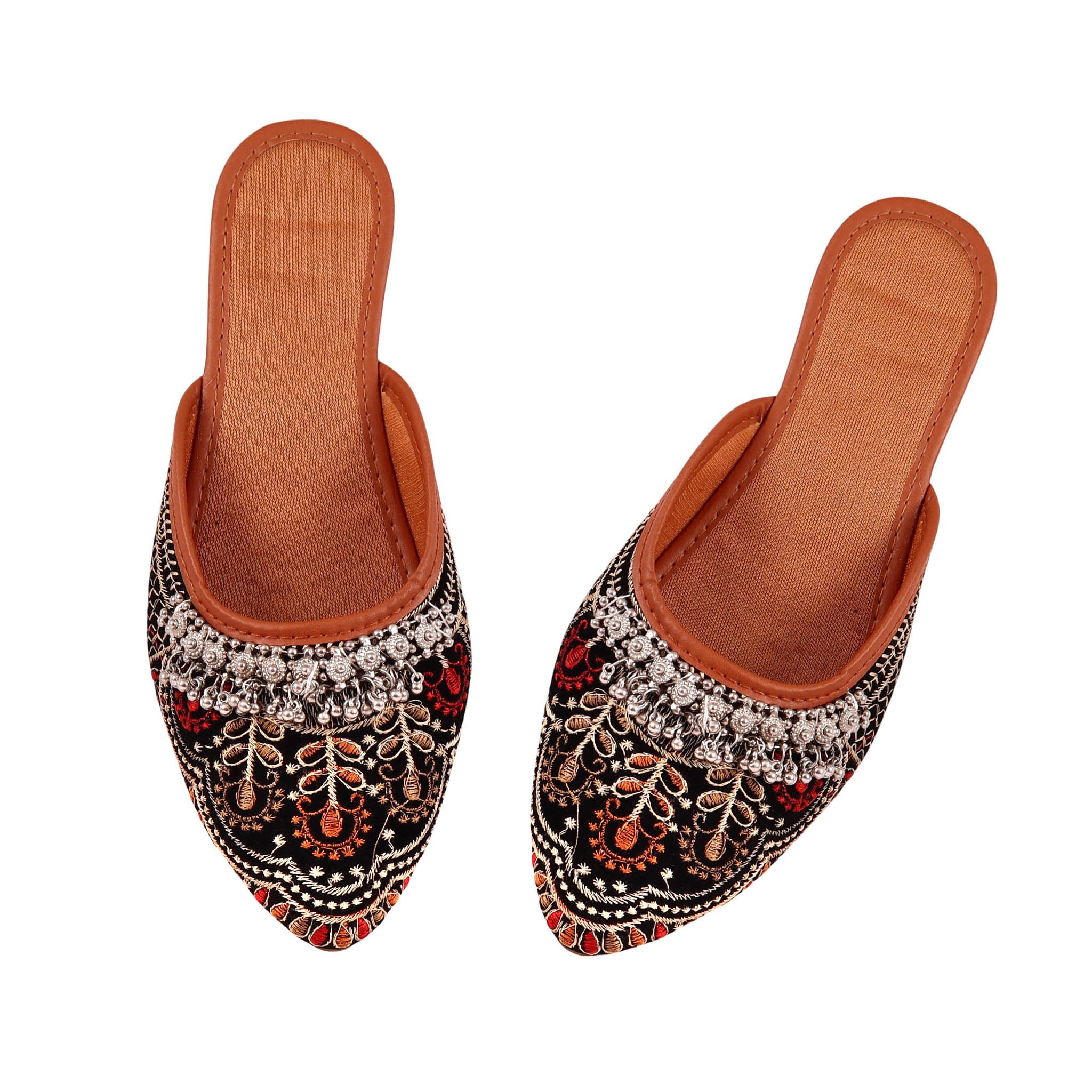 Women Comfortable Cushioned Traditional Ethnic Rajasthani Embroidered with Payal Punjabi Style Mojari Jutti-picture-12