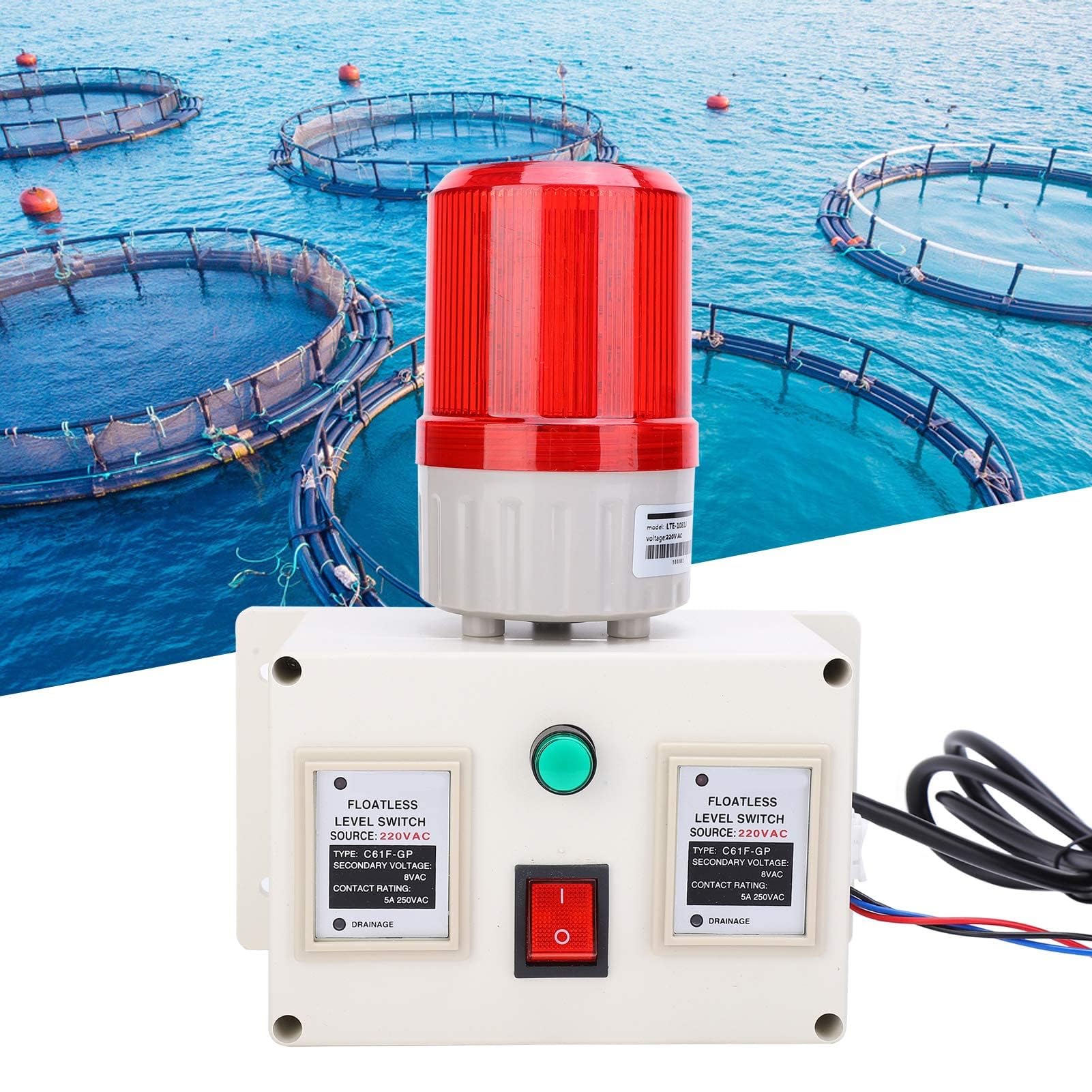 Wasseralarmsensor, Wasserstandsalarmsensor, 90-105 dB Einstellbare Tanküberwachung, Wassermelderalarm, Korrosionsbeständig, nicht leicht zu rosten, EU-Stecker AC220V