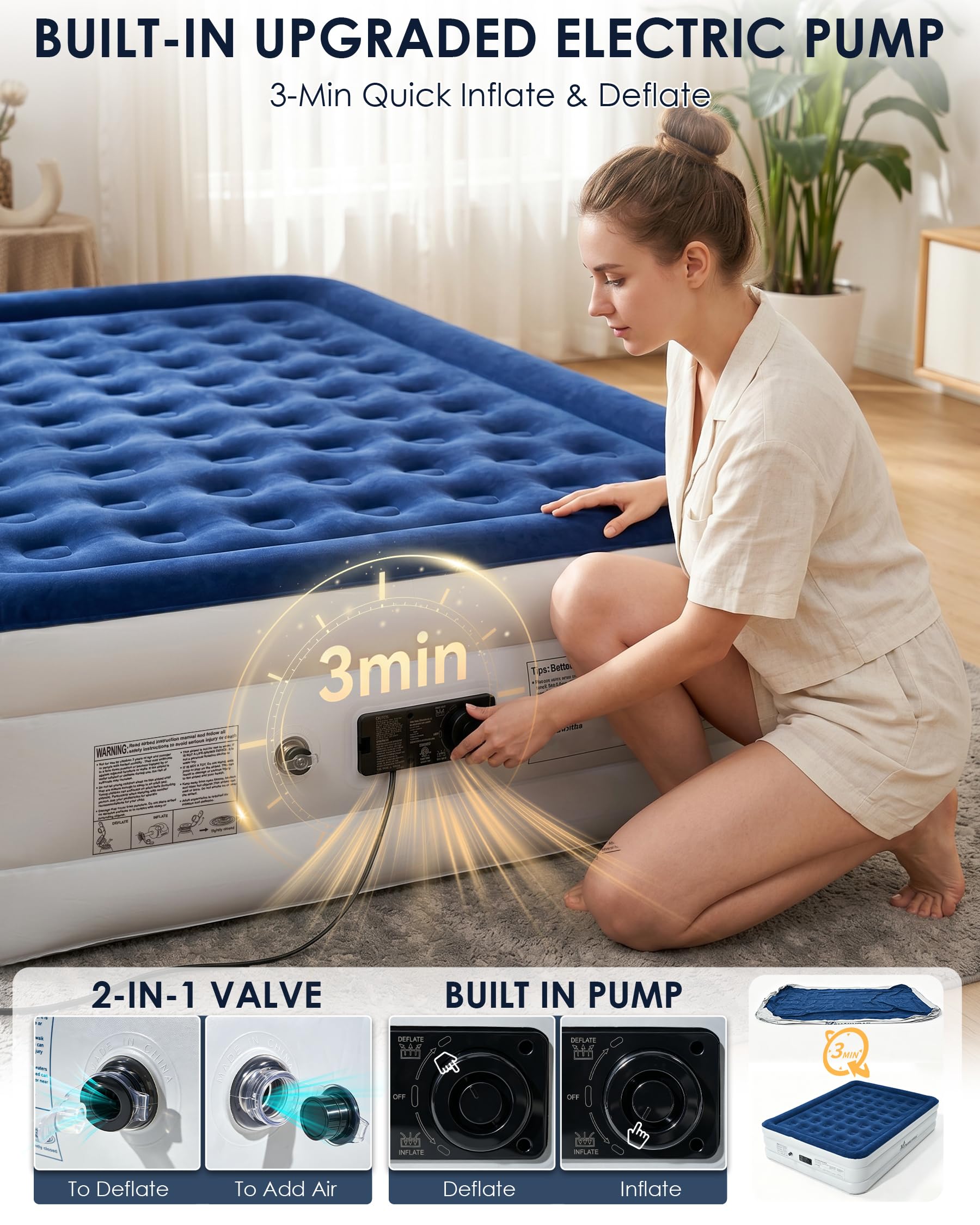 Luftmatratze 2 Personen 203x152x46 cm Selbstaufblasend mit integrierter elektrischer Pumpe