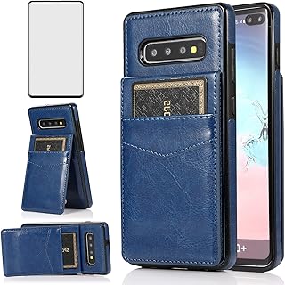Phone Case for Samsung Galaxy S10 with Tempered Glass Screen Protector and Credit Card Holder Wallet Cover Stand Leather Cell Accessories Glaxay S 10 Edge Gaxaly 10S GS10 X10 Cases Women Men Blue