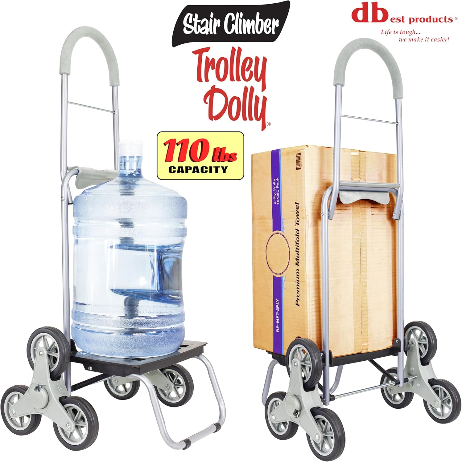 dbest Products Stair Climber Trolley Dolly with Backpack Straps, Shopping cart Grocery Foldable Condo Apartment