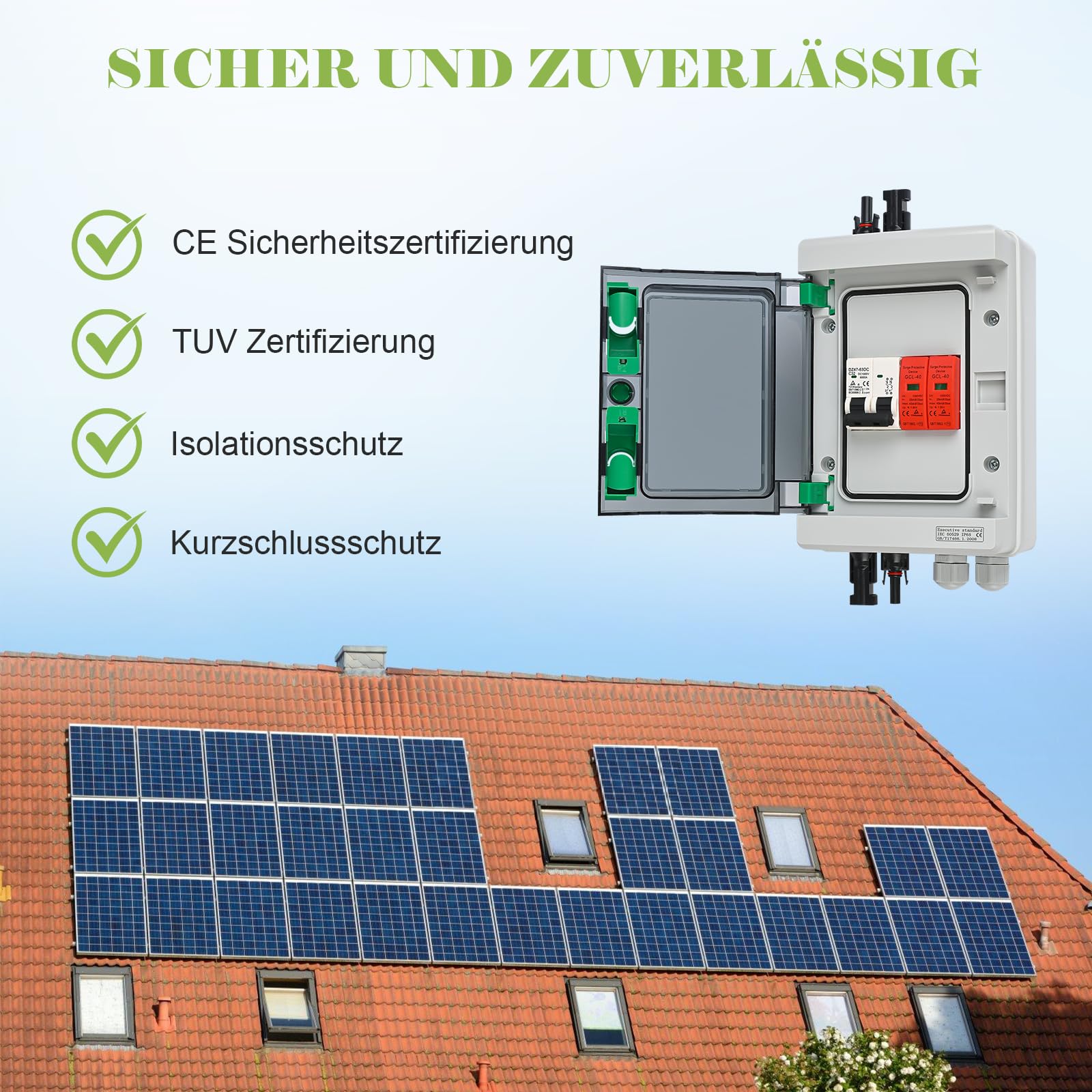 Überspannungsschutz PV DC 1000V Blitzschutz Leistungsschalter IP65 Wasserdicht 1 String 4 Modul Solar PV Anschlusskasten
