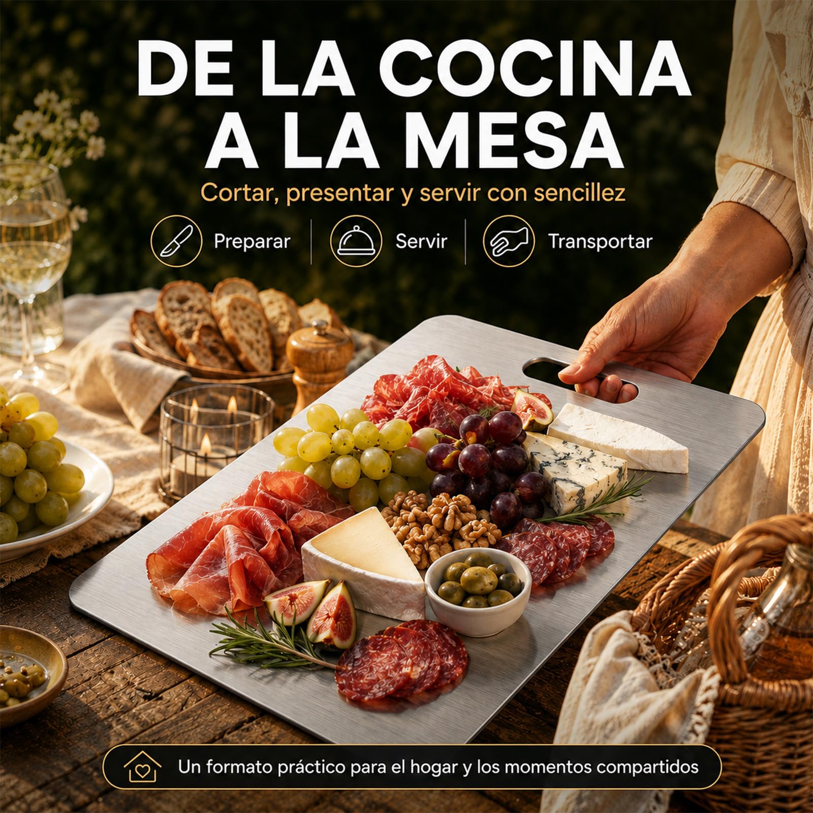 Cutium Tabla de Cortar, de Titanio, Inodora y Fácil de Limpiar (39 * 28CM) | No se hincha, no se astilla y evita la abrasión típica del plástico al cortar diferentes alimentos.