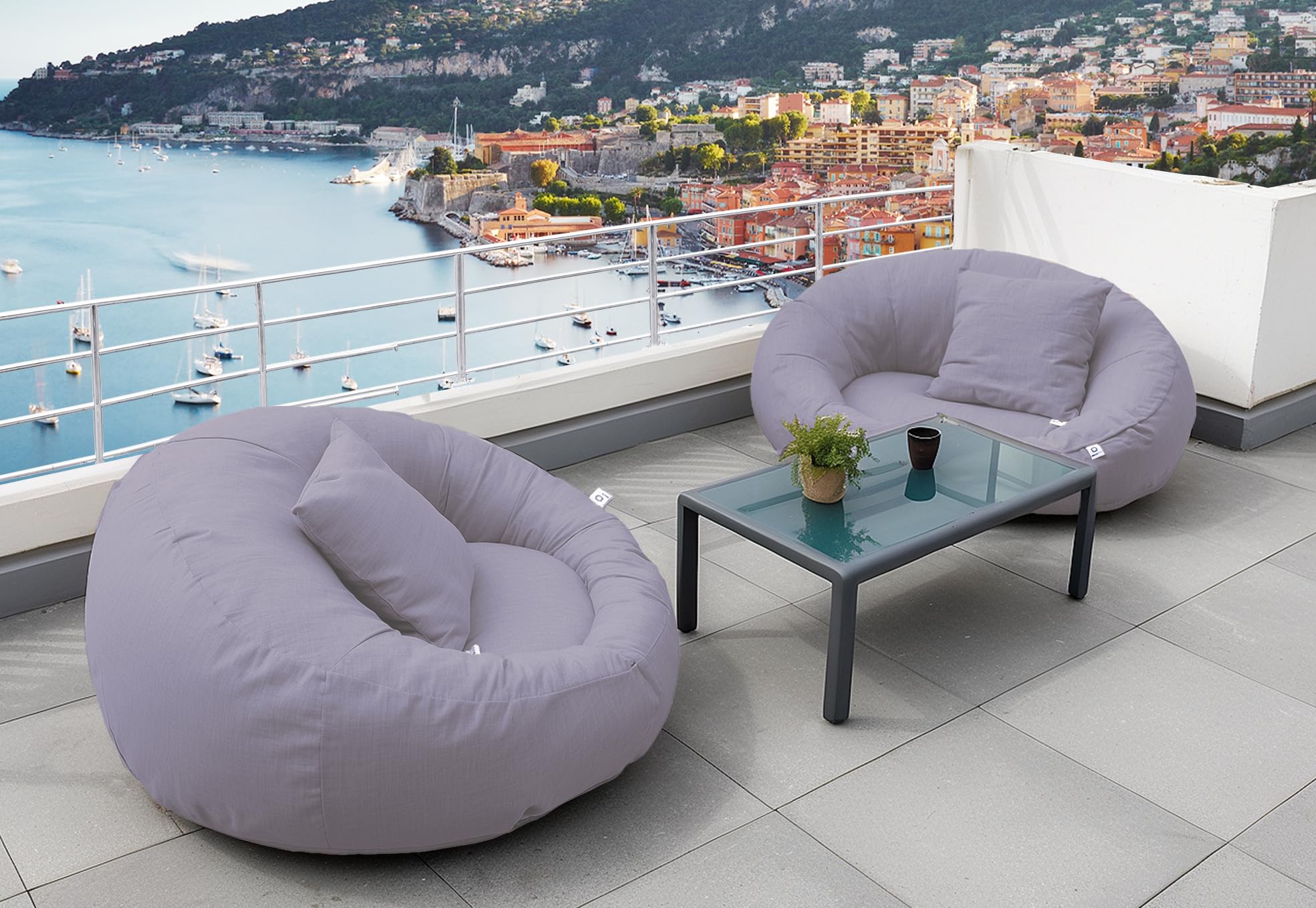 Pouf Flottant Polyvalent avec Pompe Electrique et Coussin - Tissu Olefin Résistant - 140x120x60 cm - Gris Galet