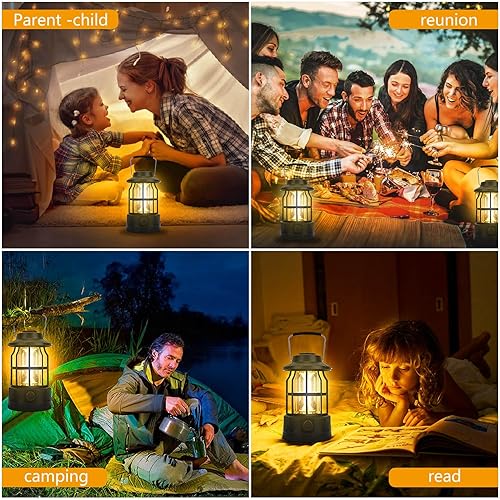 Miniatura 6 de Linterna de camping recargable alimentada por USB, atenuador continuo, luz de campamento retro de metal, impermeable, colgante LED, lámpara de