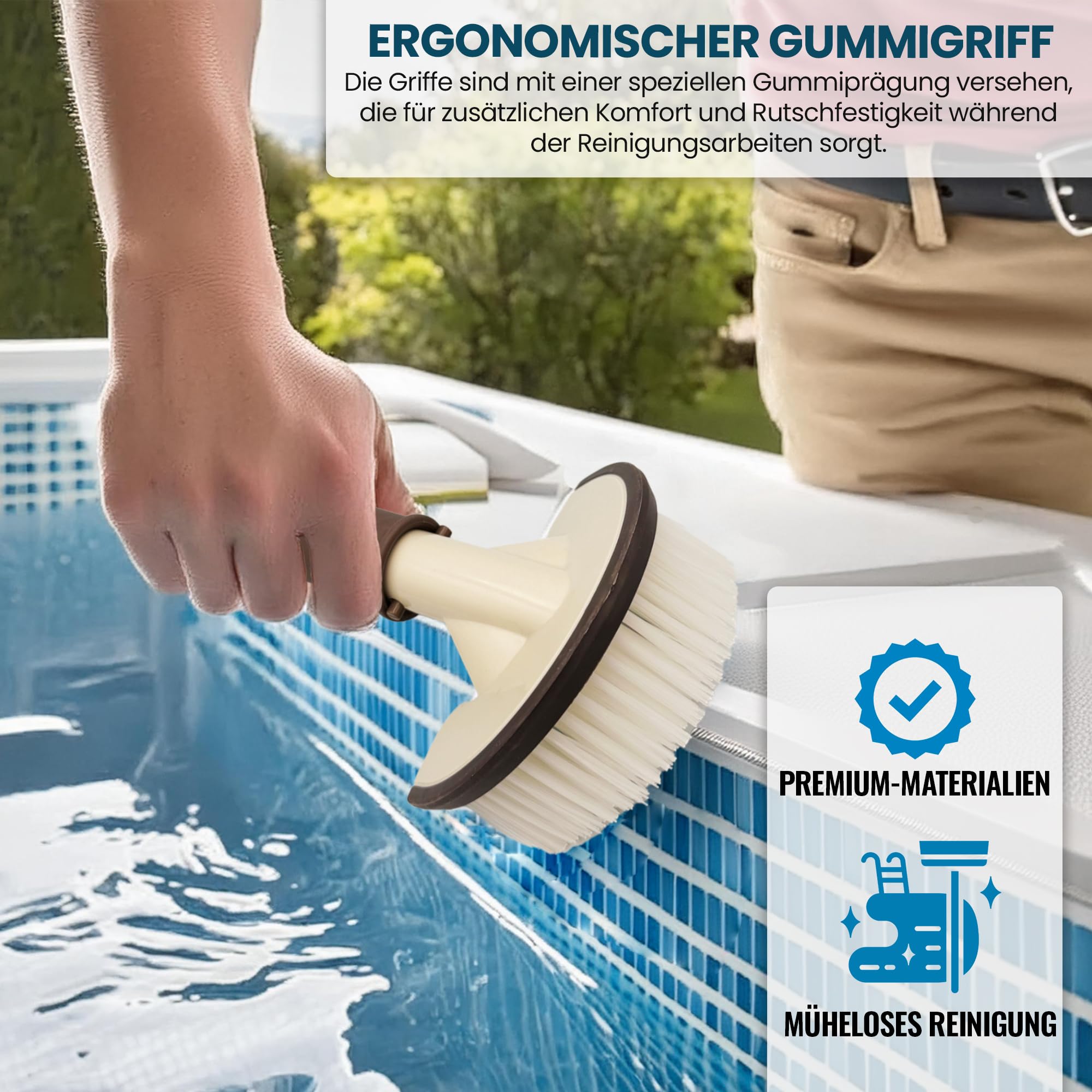 Sunik Spa Poolreinigungsset - Whirlpool Reiniger Set 3-teilig - Whirlpool Zubehör Wartungsset mit Teleskopstange, Kescher klein & Bürste - Whirlpool reinigungsset für Pools & Spa
