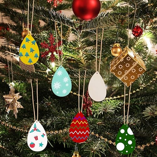 Miniatura 7 de 100 aretes de madera en blanco sin terminar para decoración de árbol de Navidad, suministros de joyería y fabricación de bricolaje, 1.4 x 2.2