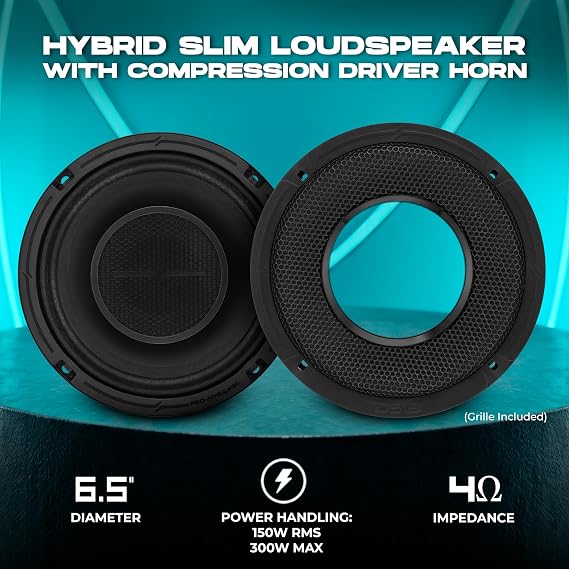 DS18 PRO-HY6.4MSL 6.5 Shallow Hybrid Mid-Range Car Audio Loudspeaker with Built-in Driver and Grill Included 300W Max 150W RMS 4 Ohms (1 Speaker)