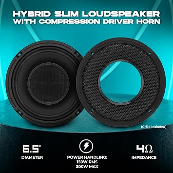 DS18 PRO-HY6.4MSL 6.5 Shallow Hybrid Mid-Range Car Audio Loudspeaker with Built-in Driver and Grill Included 300W Max 150W RMS 4 Ohms (1 Speaker)