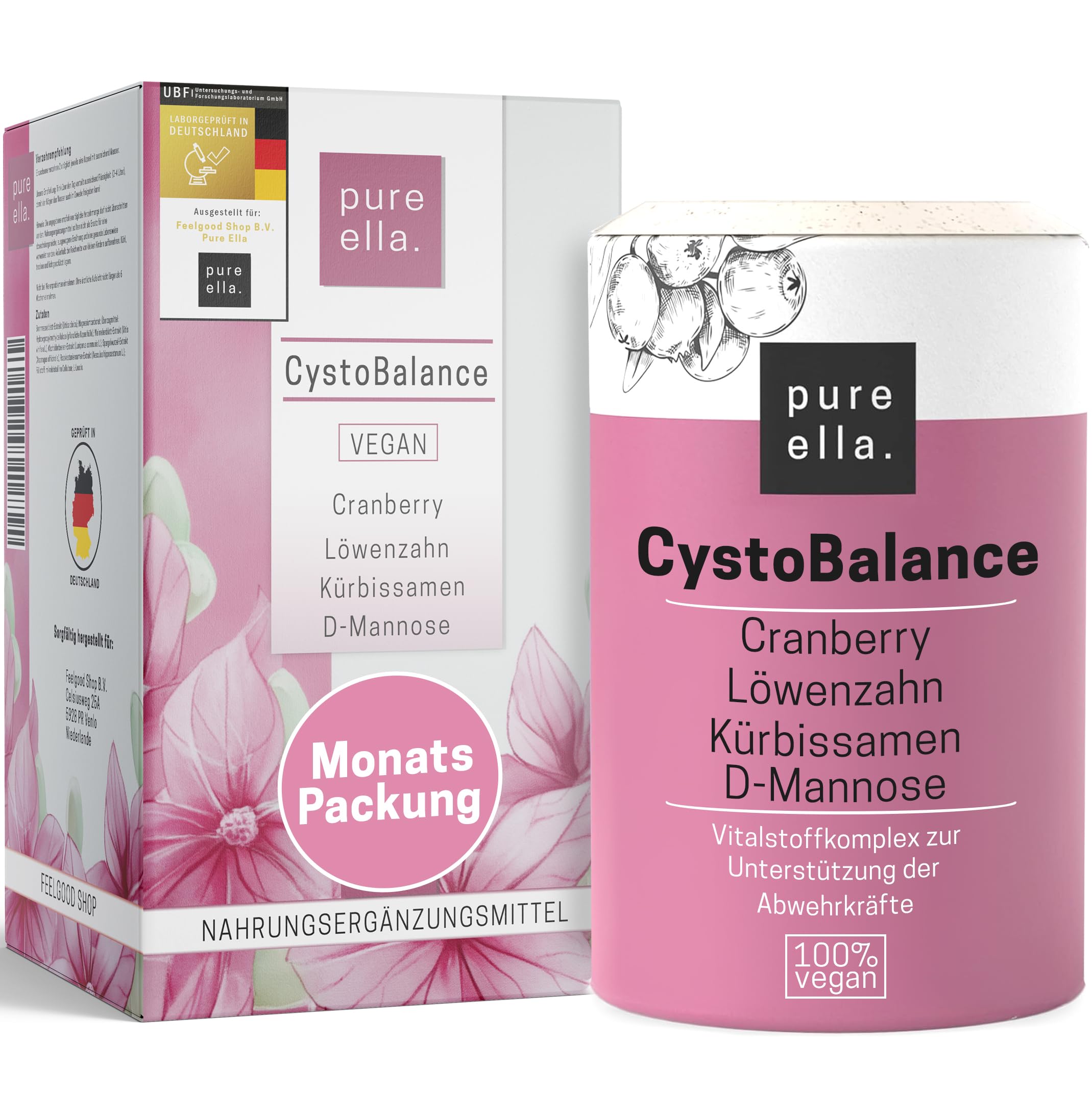 Pure Ella CystoBalance – Cranberry D-Mannose Kapseln (60 Stück), vegan, hormonfrei
