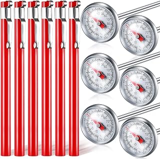 Xuhal 6-Pack Stainless Steel Kitchen Thermometers, 5" Stem 1" Dial 0-220°F for Meat BBQ Grill Oven Milk Frothing - Red