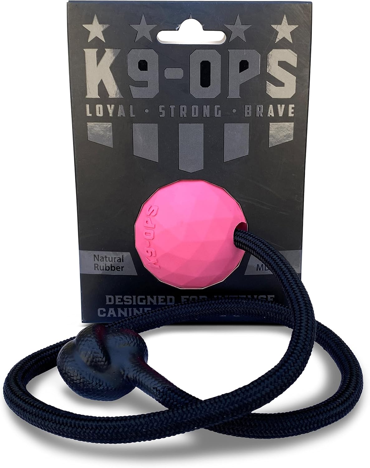 K9 Ops Dog Ball on a Rope Moki Tug Toy Solid Rubber Fetch