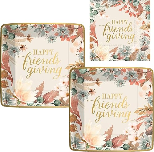 Suministros de fiesta boho de otoño para regalar amigos  El paquete incluye platos de postre de papel y servilletas para bebidas para 16 personas