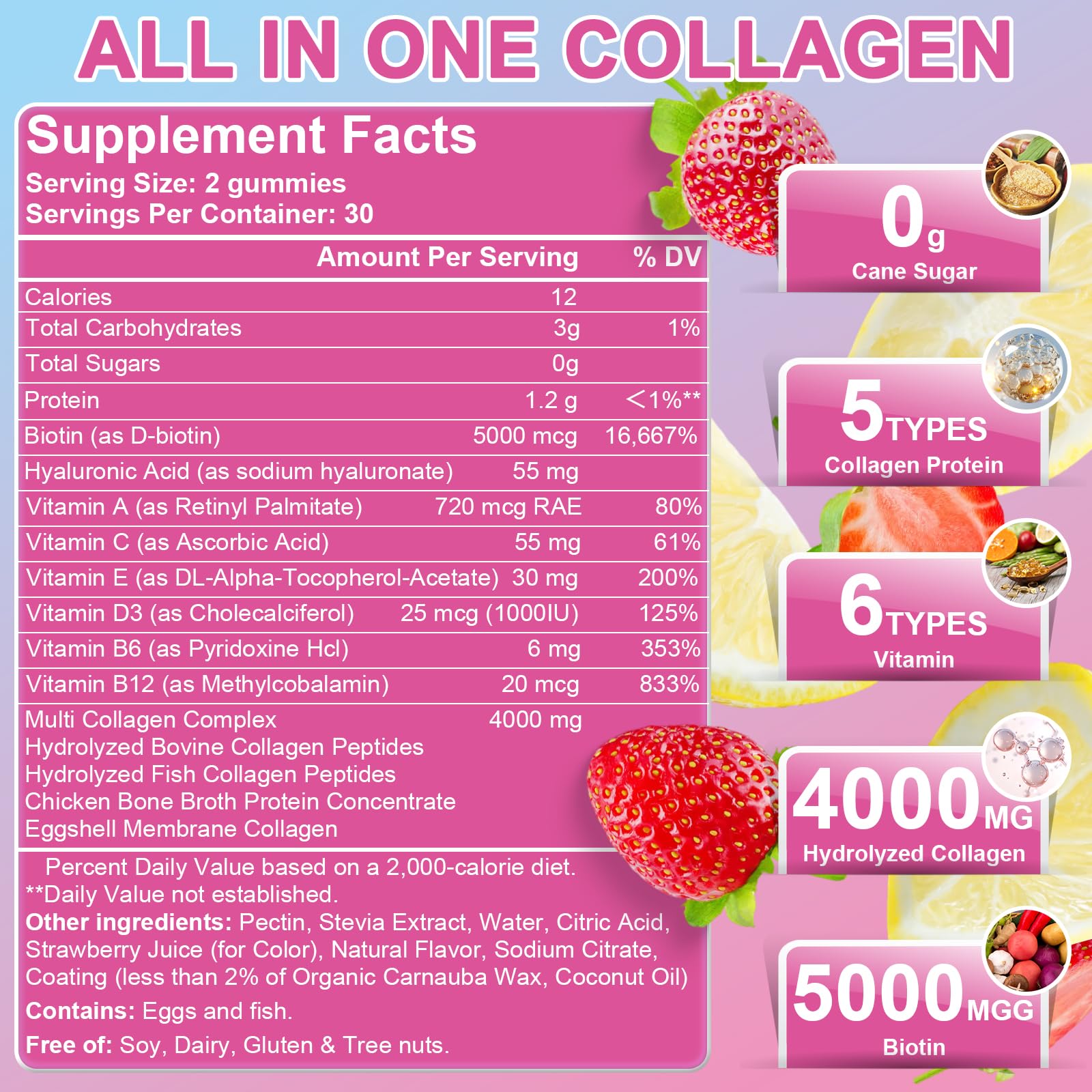 Nature's live Multi Collagen Peptides Gummies, Type I, II, III, V, X — Amazon image 2