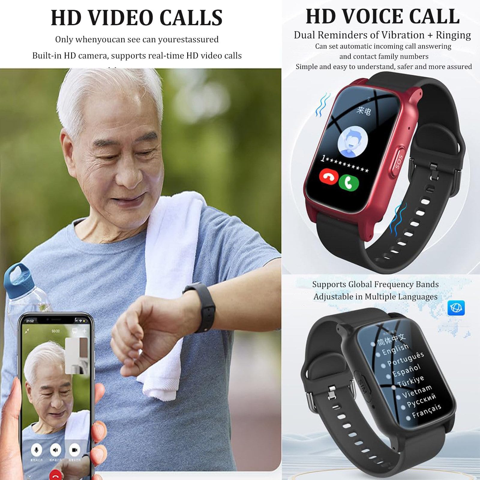 Reloj Inteligente para Mayores con Detección De Caídas A | Localizador Gps Para Casos De Demencia Y Alzheimer, Llamada Sos, Videollamada HD, Geovalla Y Monitor De Salud