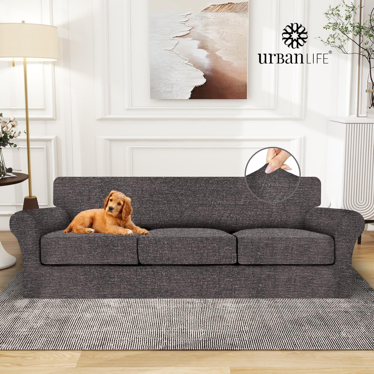 URBANLIFE Stretch Sofa Covers & Loveseat Couch Covers for 3 Cushion Sofa with 2 Cushion Sofa for Living Room Slipcover Set, Charcoal Gray