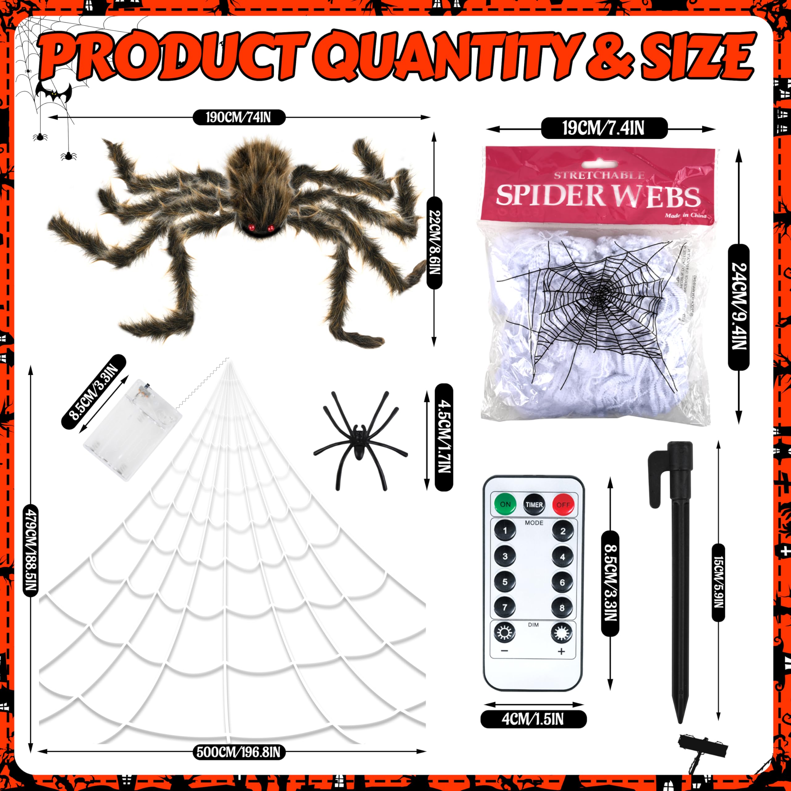 Lumières En Toile D'araignée D'Halloween 8 Modes D'éclairage LED
