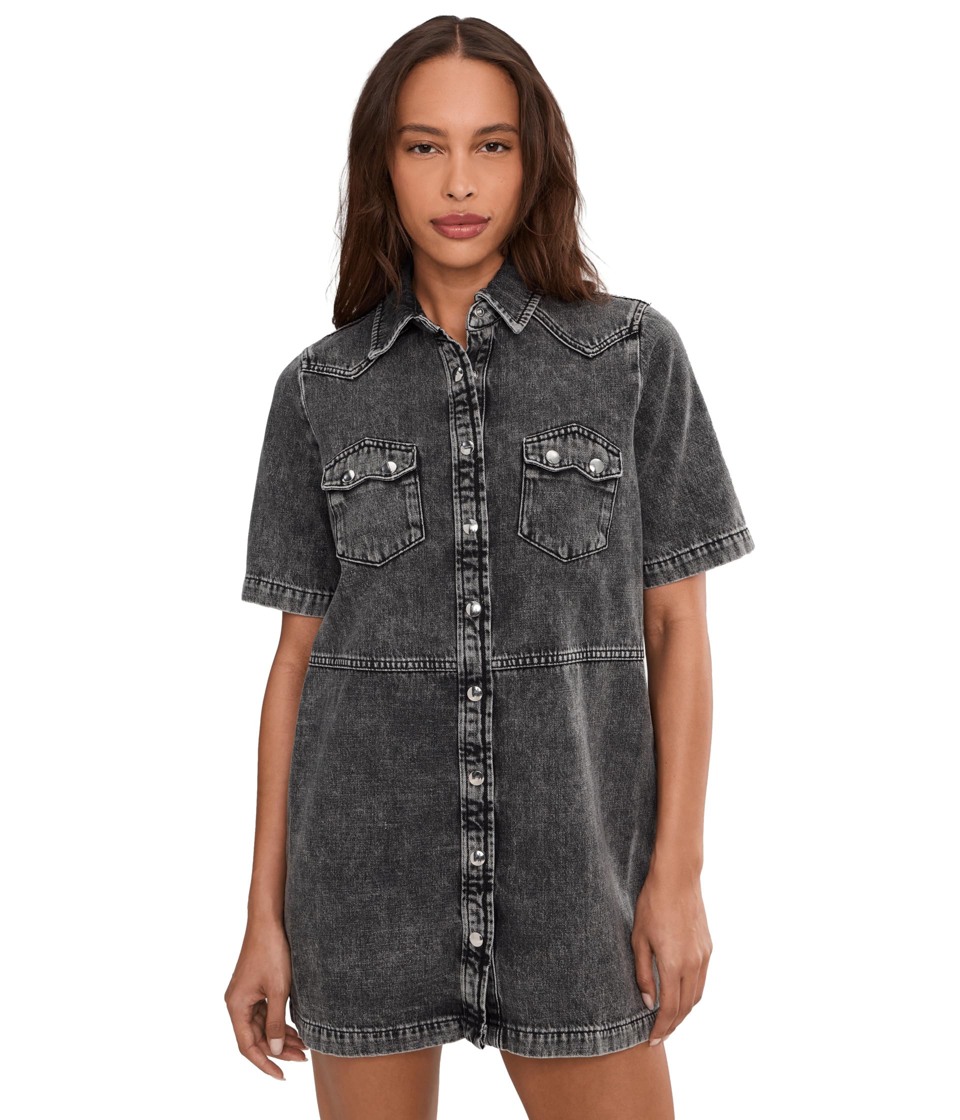 AllSaints Abito in Denim Rock da Donna Abito Lungo, Grigio Lavato, UK 14/US 10
