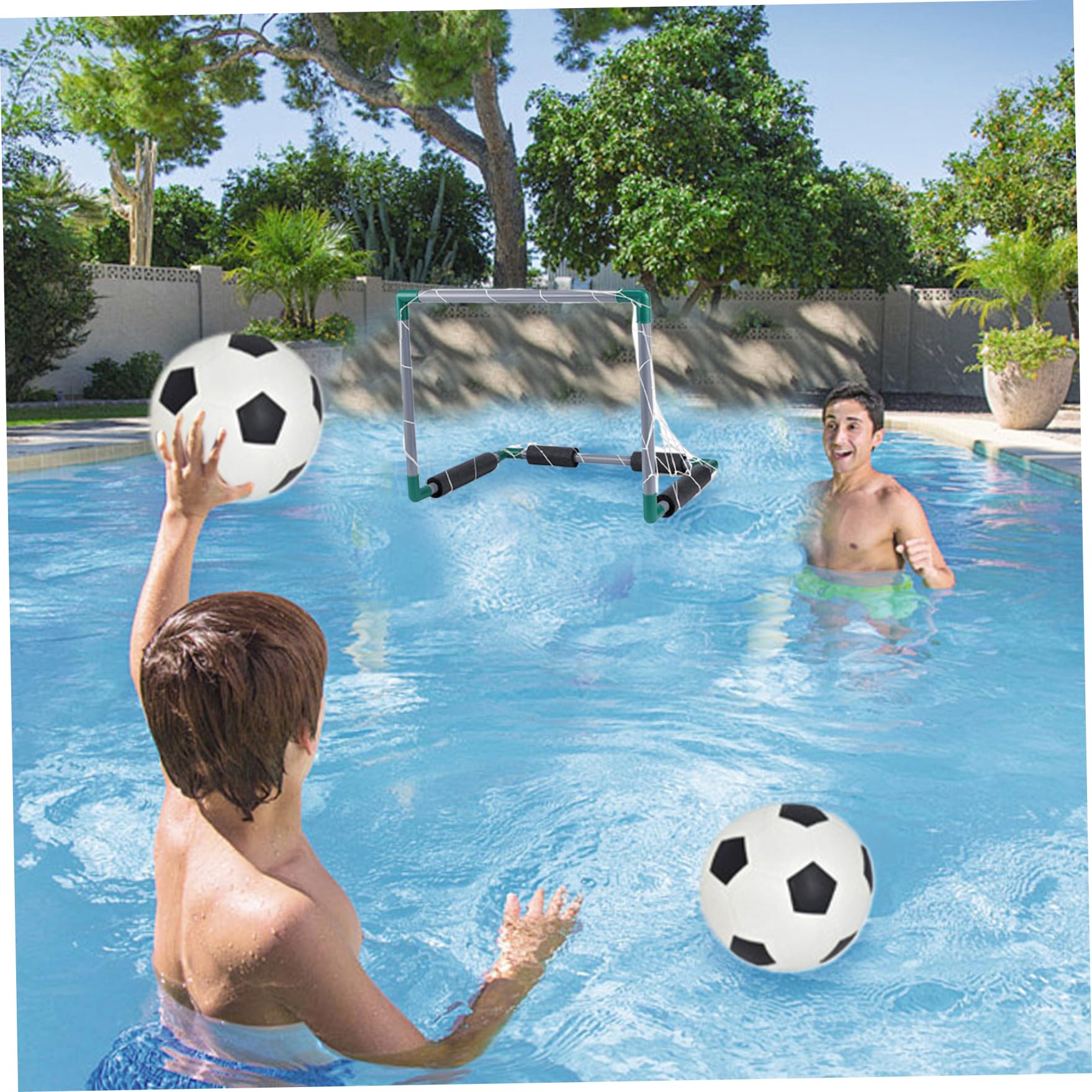 Juego de fútbol acuático, Piscina Flotante de refrigeración de Verano para Adultos y Familia, Incluye 2 porterías de Piscina, 2 Pelotas y 1 inflador