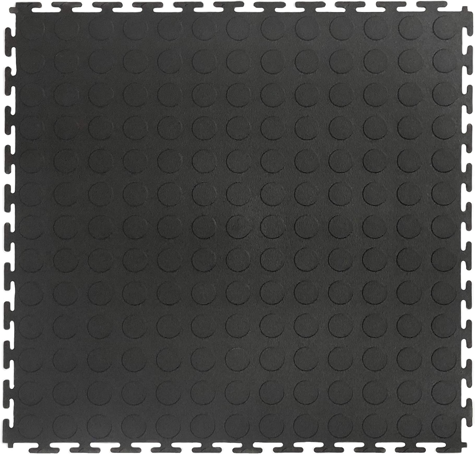 VersaTex Garage Floor 18 x 18 inch Square Plastic Coin Top Interlocking Floor Tiles for Home Gym, Garage Flooring, Trade Show Flooring, Basement Tiles, 8 Pack (Black)