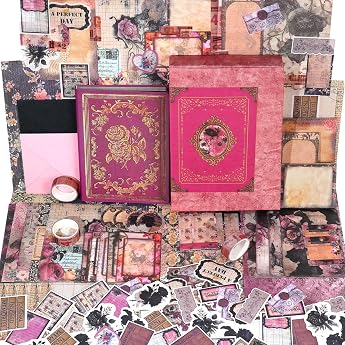 Funto Scrapbooking Set 185 Pieces Medieval Chapter - Rose Garden Perfect for Bullet Scrapbooking Materials Planner DIY Art Collage
