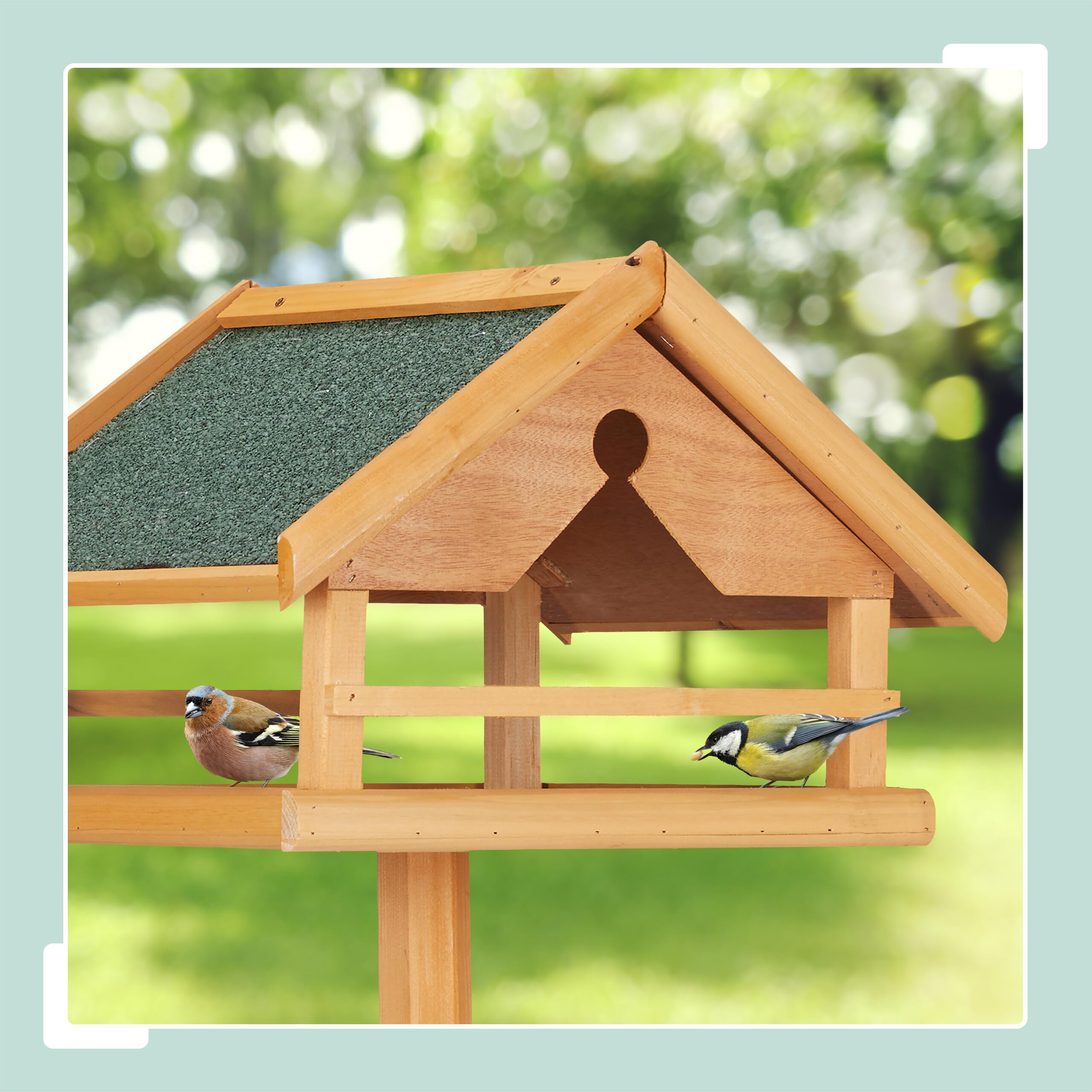 Relaxdays Casetta per Uccelli con Supporto, Tetto in Asfalto Resistente, Giardino, mangiatoia, Legno di Abete, Arancione