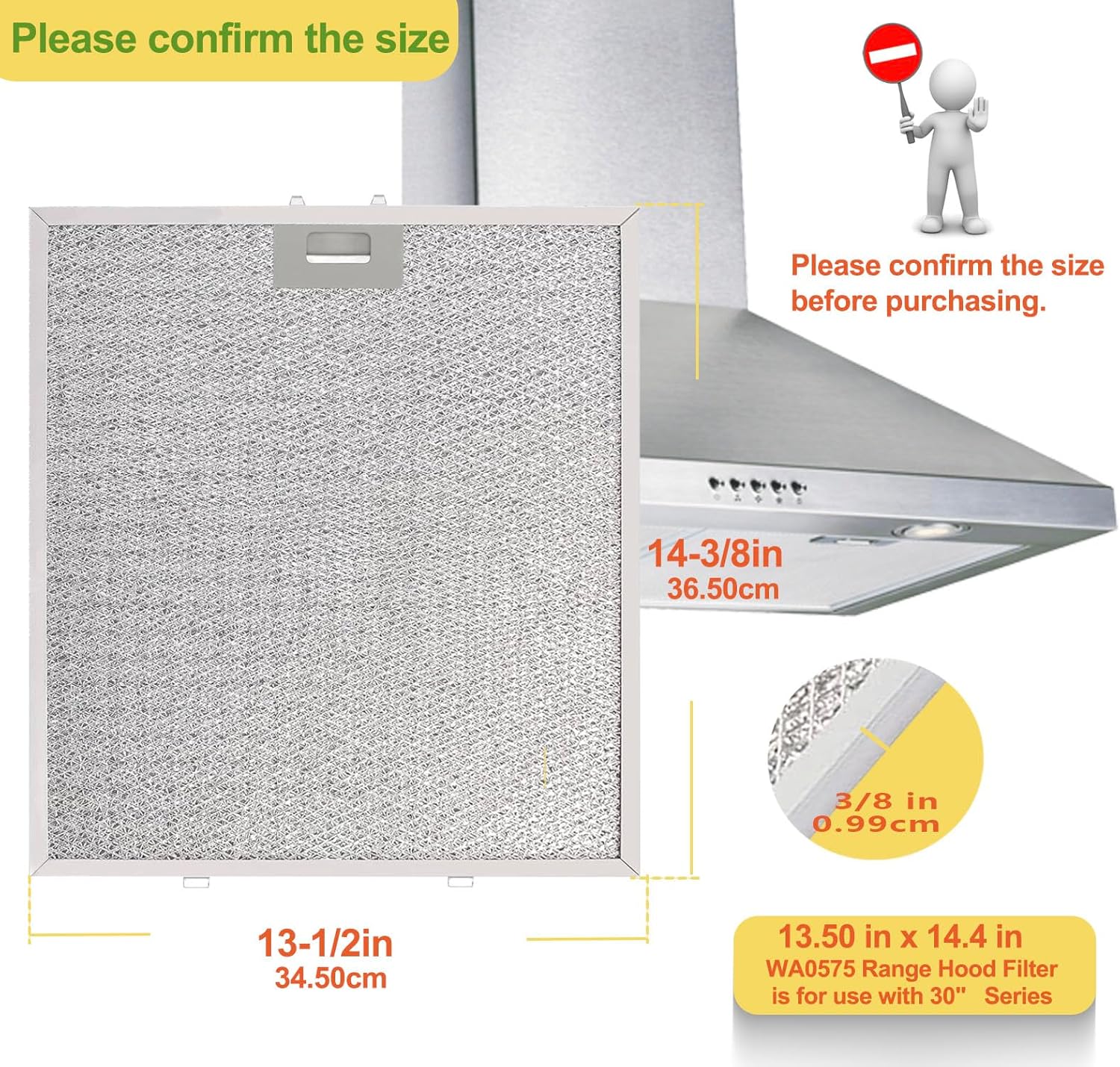 Upgrade 5-layer WA0575 Range Hood Filter Replacement 14.4"x13.5" Compatible with Vissani 30 inch Pyramid or Wall Mount Range Hood vent filter Aluminum Filters 2PARKS