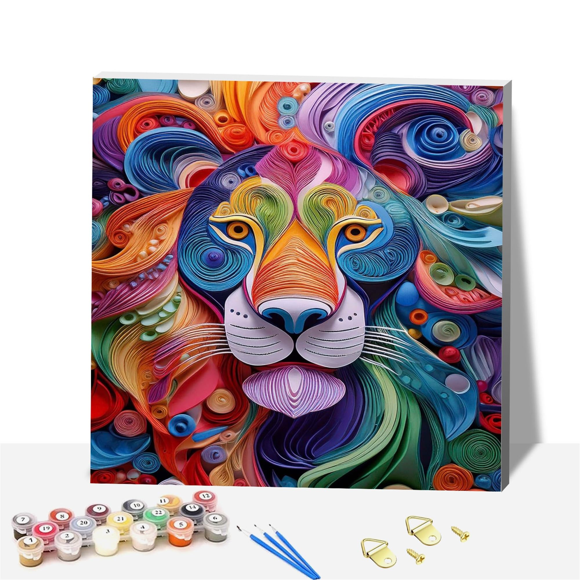 Wujiej Rainbow Lion Wooden Framed Adult Paint By Numbers Kits,Easy Painting By Number Kits On Canvas,Color By Numbers Acrylic Watercolor Gifts For Friends Home Wall Decor (Rainbow Lion)