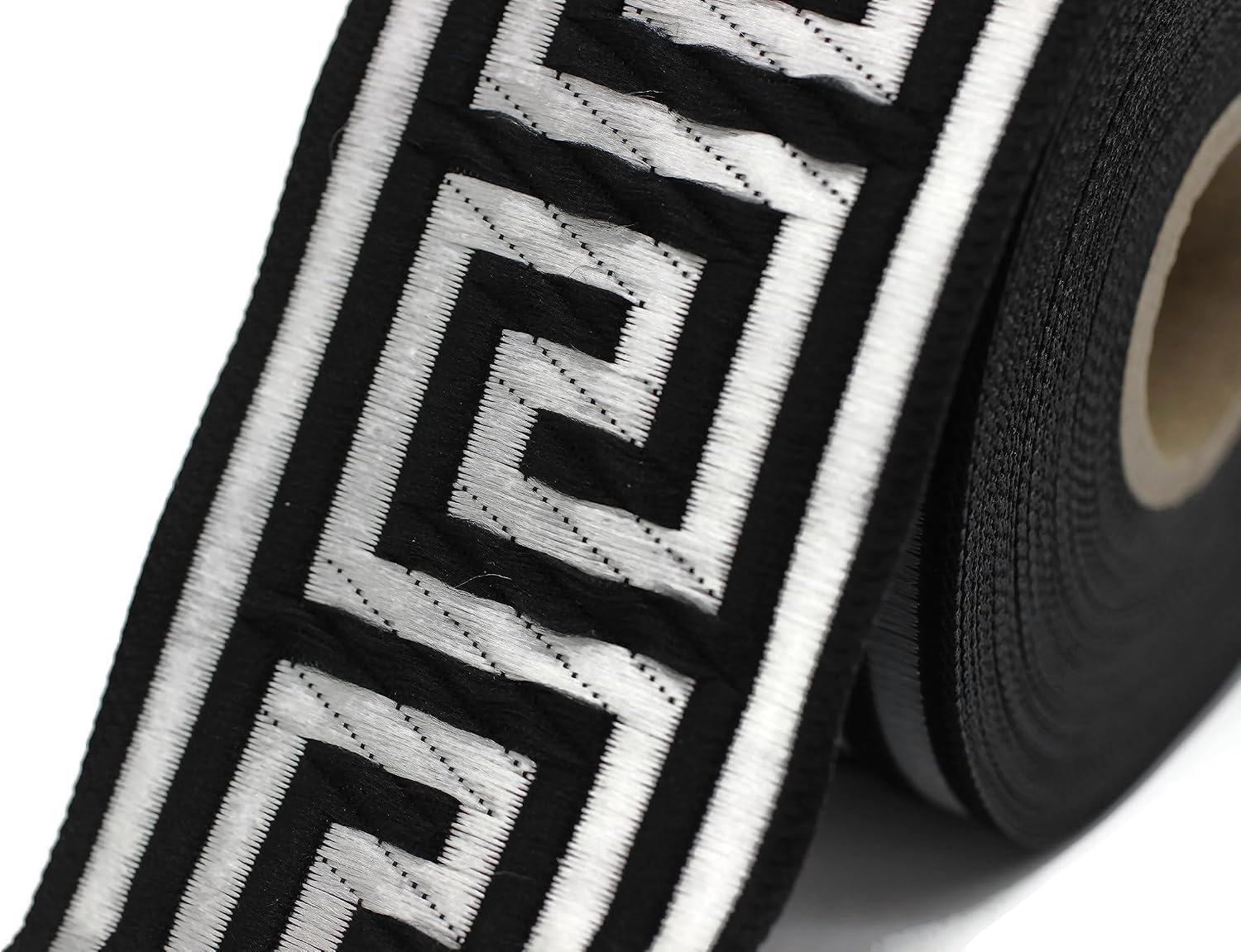 11 Yard Spool 1.96 inches Wide Black and Silver Greek Key Jacquard Trim Webbing Band Decorative Tape Drapery Banding Ribbon 50062