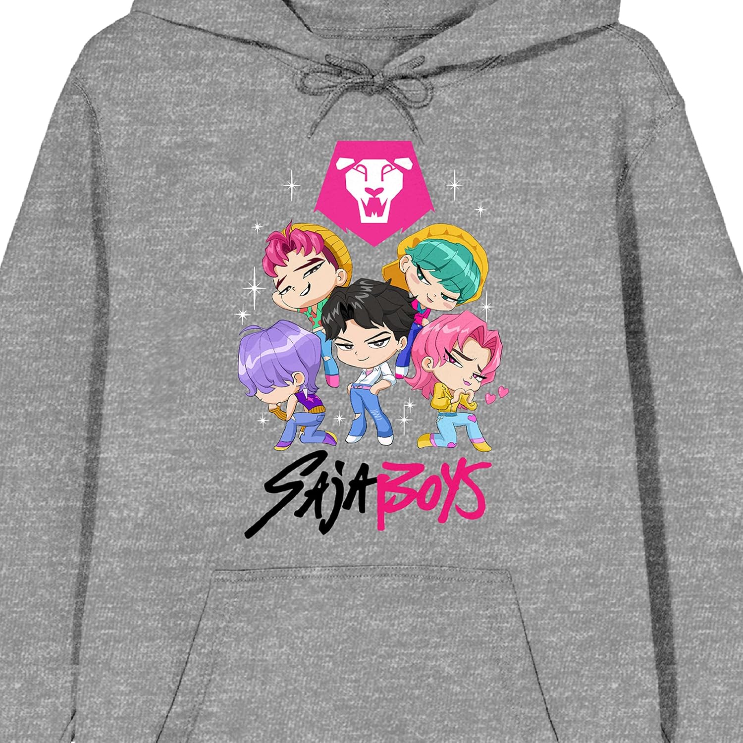 KPop Demon Hunters Saja Boys Kawaii Chibi Art Adult Heather Gray Long Sleeve Hoodie