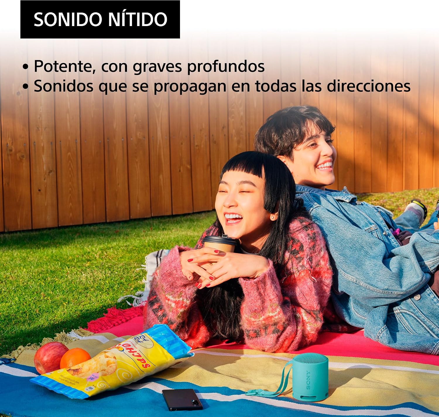 Sony Altavoz Bluetooth SRS-XB100, Ligero, Compacto, Altavoz Resistente al Agua y al Polvo IP67, hasta 16 h de batería, Correa Adaptable, Azul 4