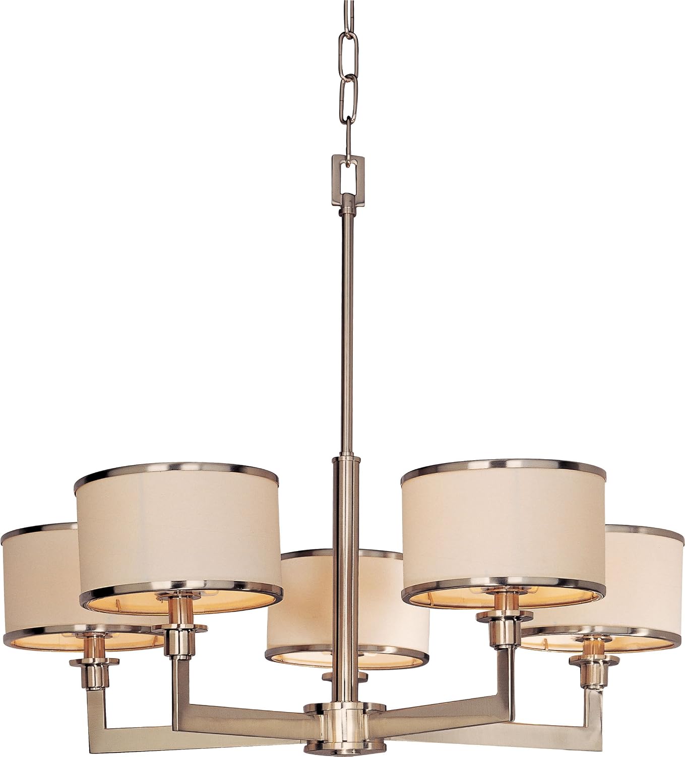 Maxim Lighting Nexus 5-Light Chandelier | Satin Nickel Finish | White Fabric | Contemporary Dining Room Chandelier | 12055WTSN
