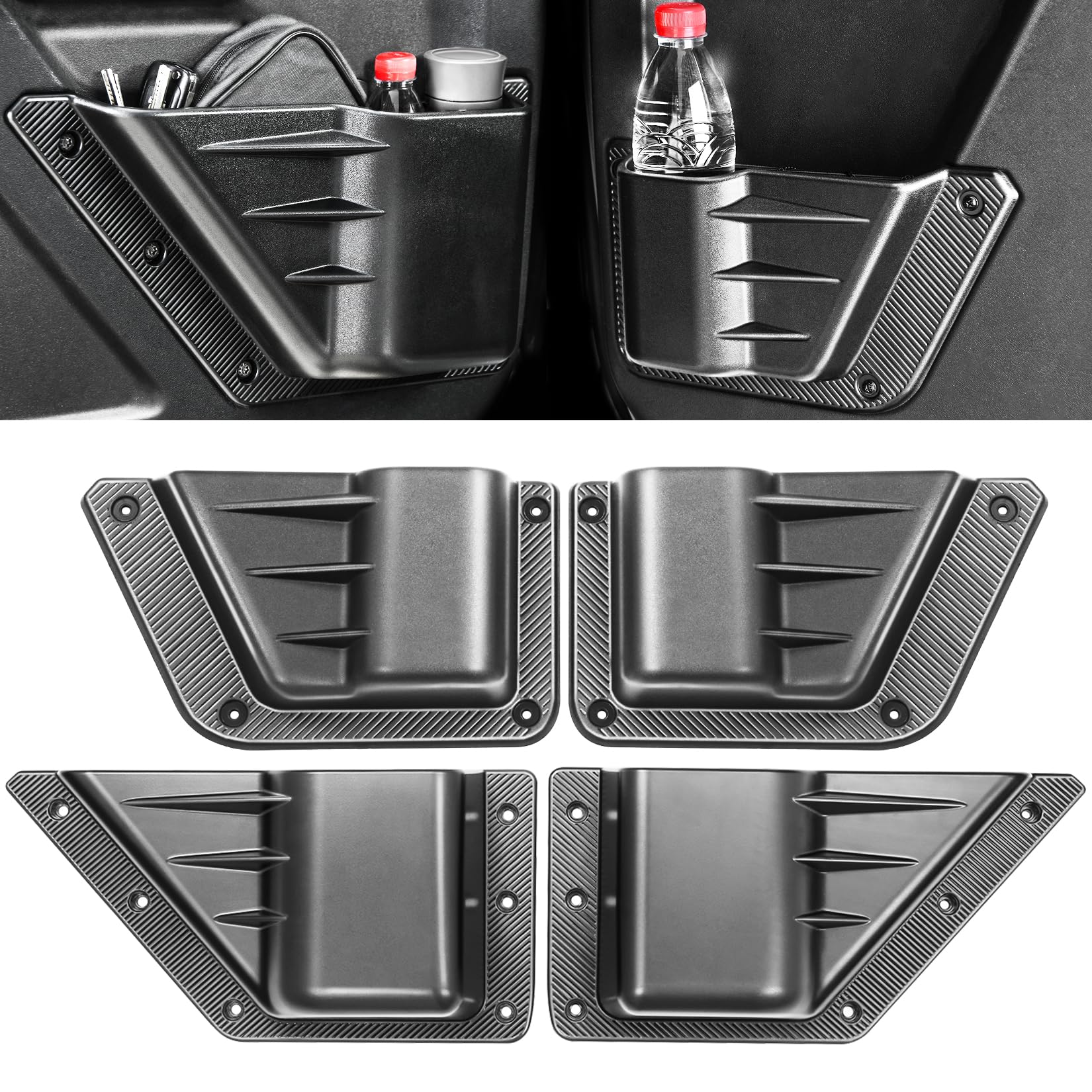 Photo 1 of XWQZ 4PCS Front and Rear Door Storage Pockets Compatible for Ford Bronco Accessories 2025,Side Cup Holder Fit Bronco 4-Door 2021 2022 2023 2024,Interior Organizer Box Accessories,4PCS Black