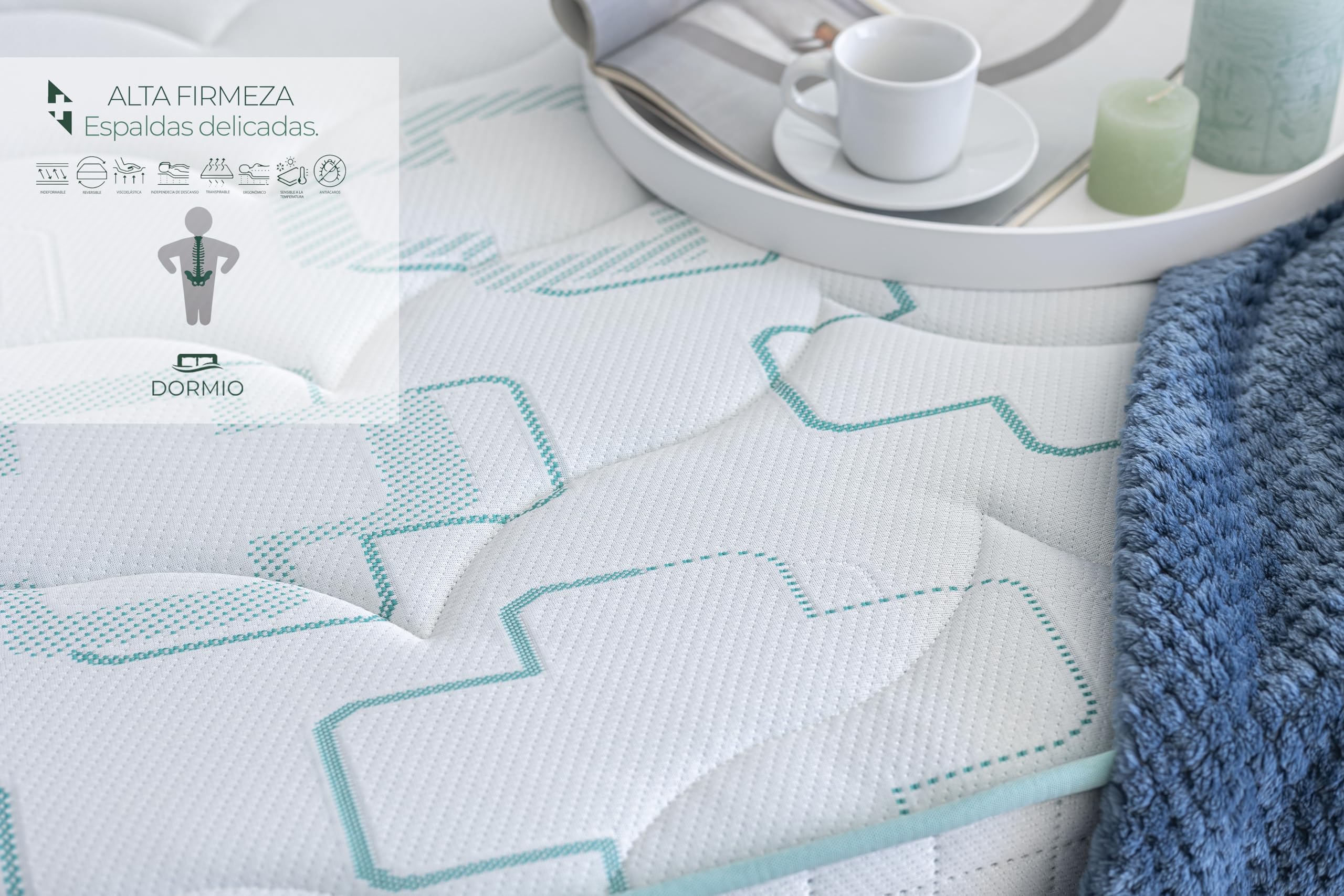 Dormio Ortopédico - Colchón Viscoelástico adaptable, Multiacolchado, Antideformaciones, Medida 135x190, Tratamiento antiácaros y antibacterias. Fabricado en España.