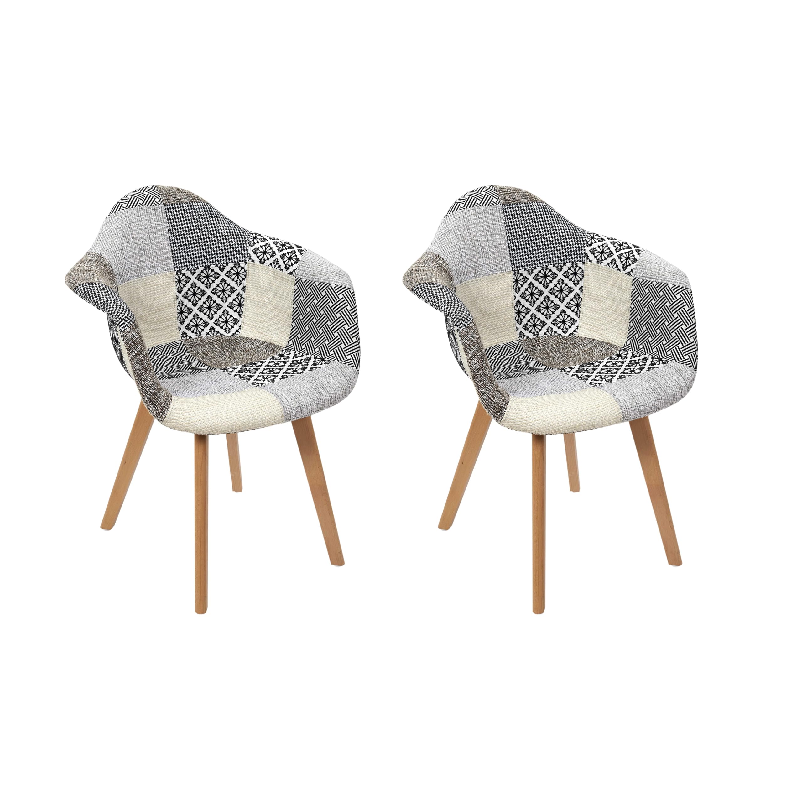 HOME DECO FACTORY Lot de 2 Fauteuils Patchwork Scandinave Bois et Tissu