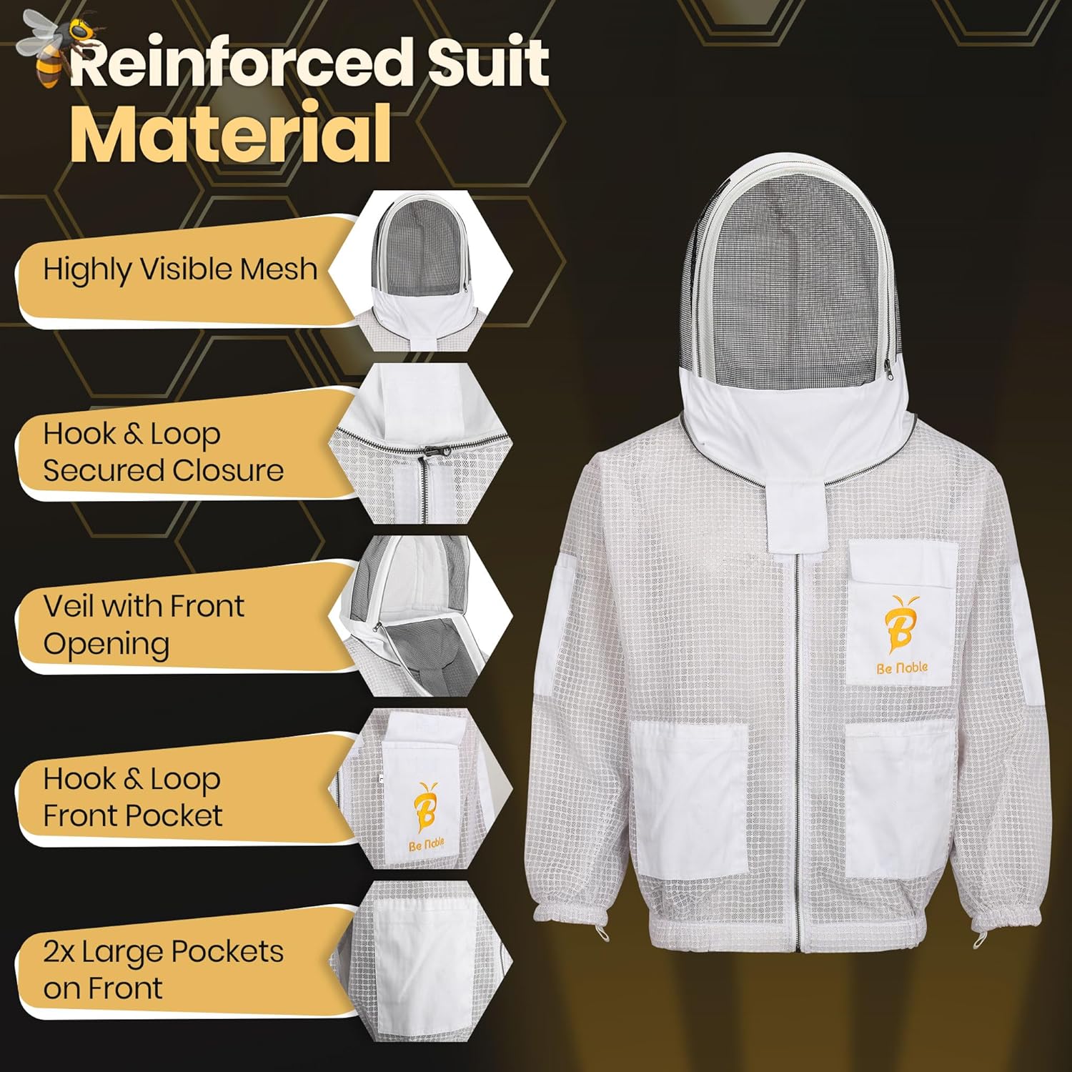 3 Layer Beekeeping Ventilated Jacket with Two Veils Jacket with Round Veil and Fencing Veil.