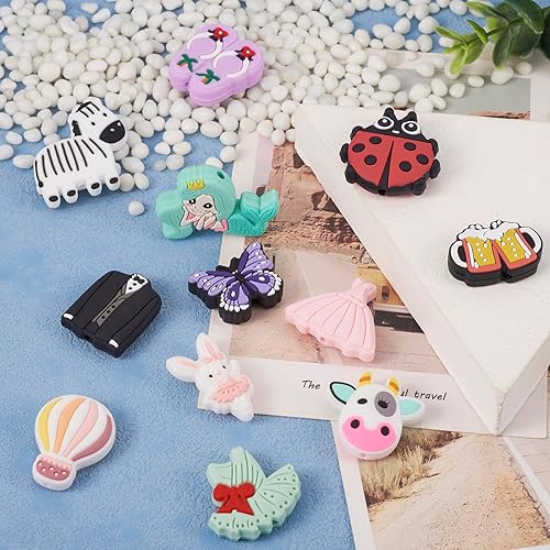 Miniatura 6 de Boutigem Juego de 12 cuentas de silicona con diseño de mariquita, conejo, mariposa, vaca, sirena, globo de goma suave, cuentas de estilo de dibujos