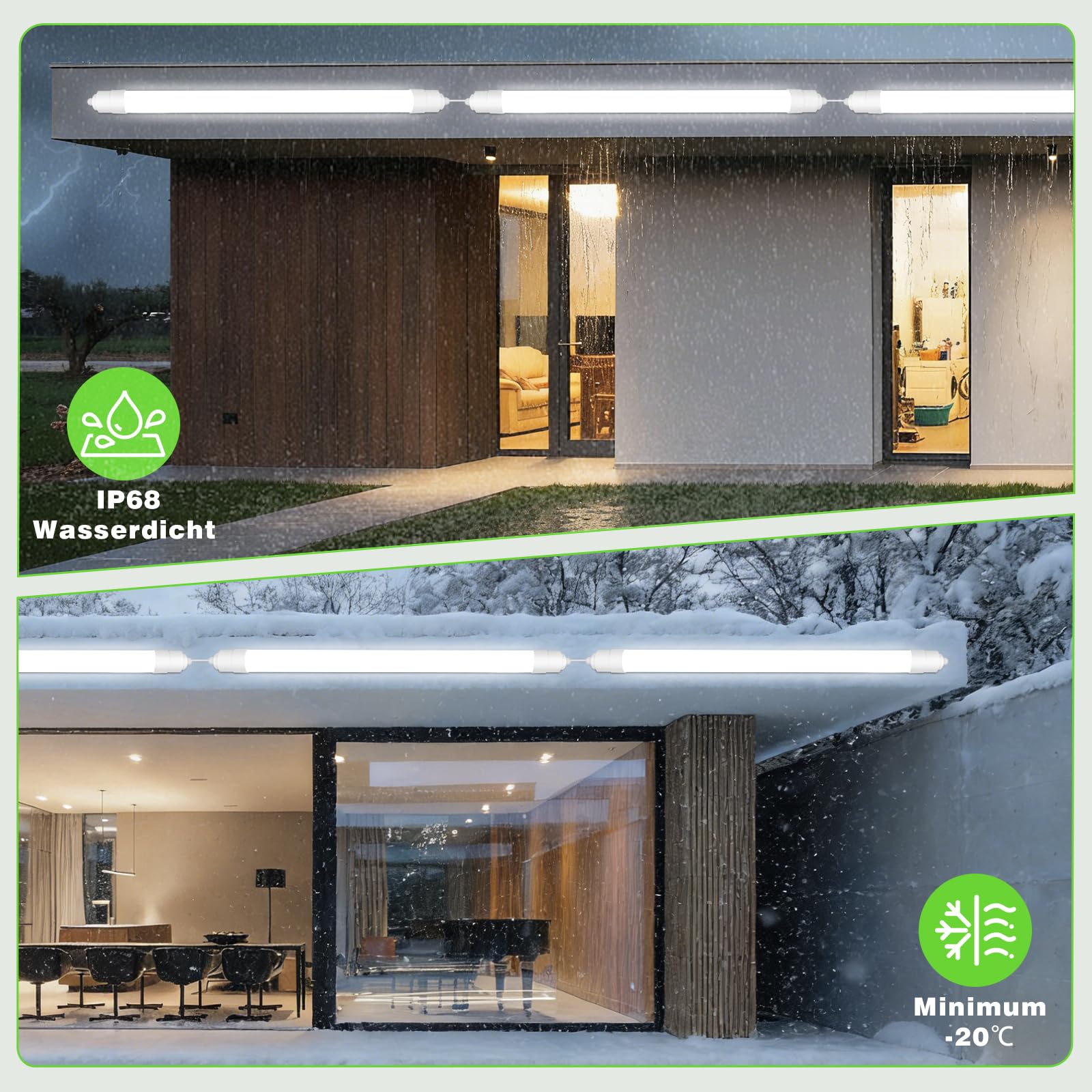 LED Feuchtraumleuchte 120CM, Wasserfest IP68 Feuchtraumlampe, 36W 4000LM LED Deckenleuchte Feuchtraum, LED Röhre mit 4000K Neutralweiß als Werkstattlampe, Kellerlampe, Garagenlampe