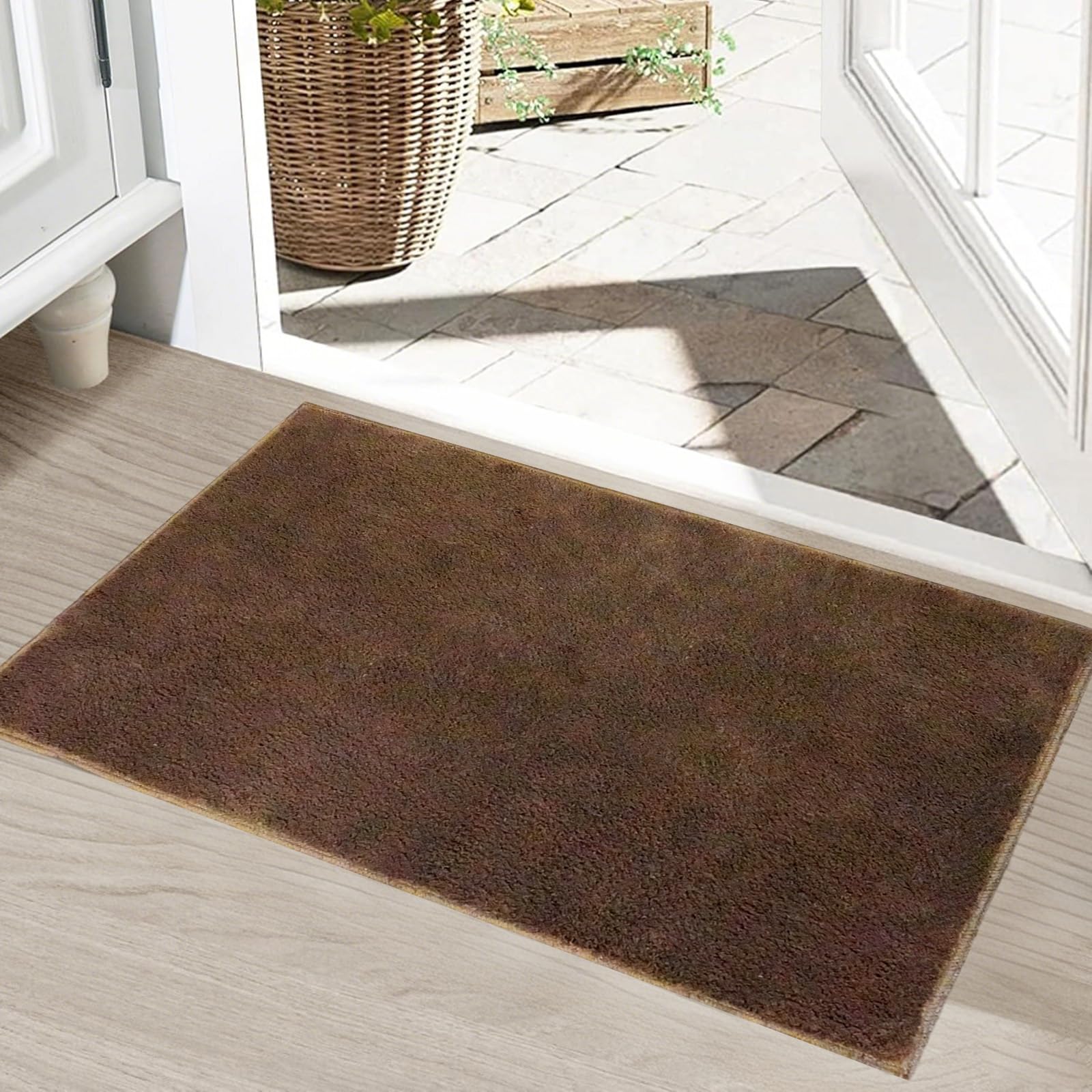 HiChiclife Fußmatte Innen 40×60 cm – Waschbarer Eingangsteppich mit TPE Anti-Rutsch – Dünner Kurzflor Vorleger für Flur, Wohnung & Haustür – Braun