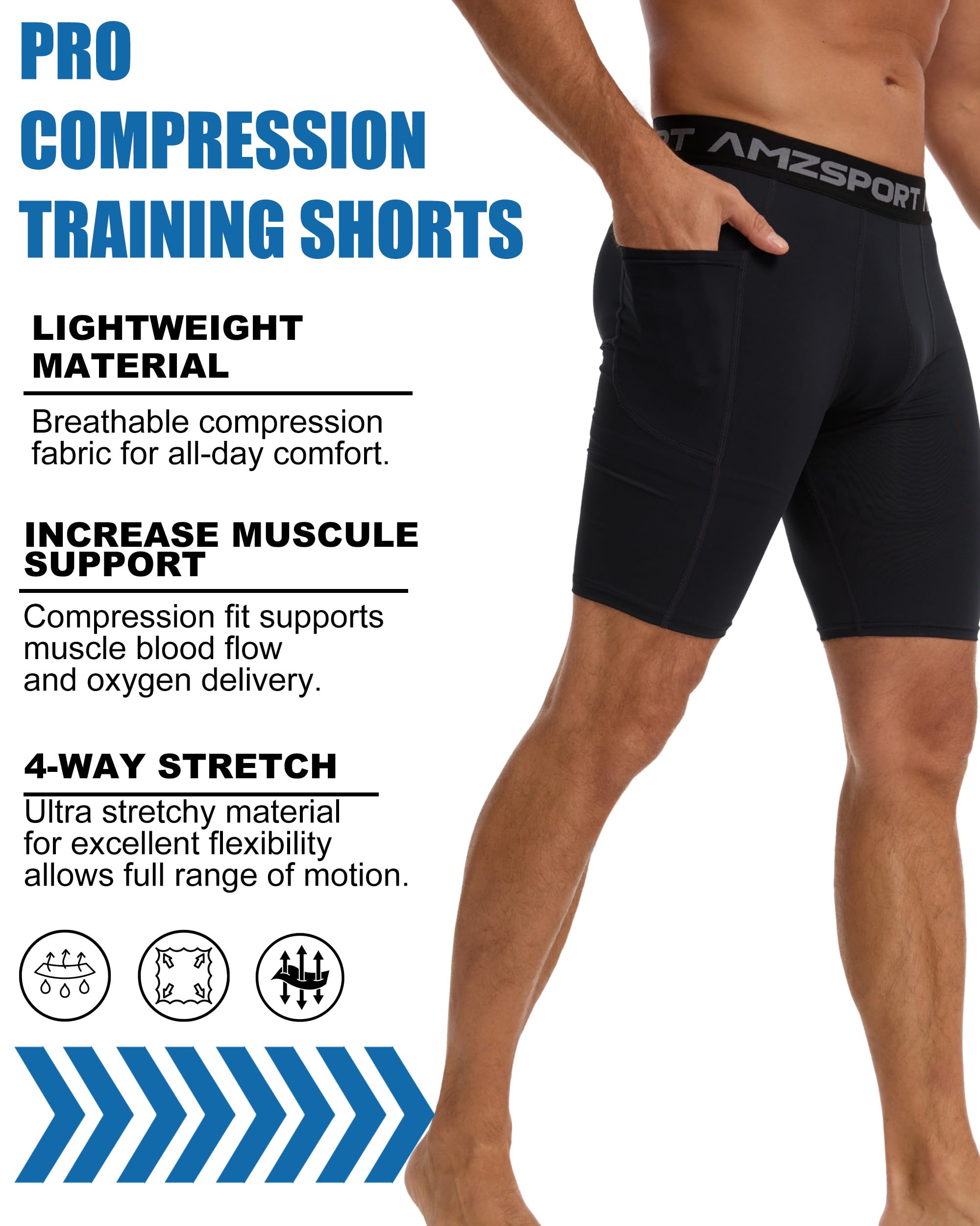 AMZSPORT Pantalones Cortos de Compresión para Hombre Pantalones Deportivos Secos y Frescos Pantalones Cortos de Entrenamiento