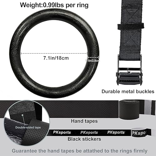 Miniatura 5 de PACEARTH Gymnastic Rings 1100lbs Capacity with 1476ft Adjustable Buckle Straps Pull Up Exercise Rings Non-Slip Rings for Home Gym Full Body Workout