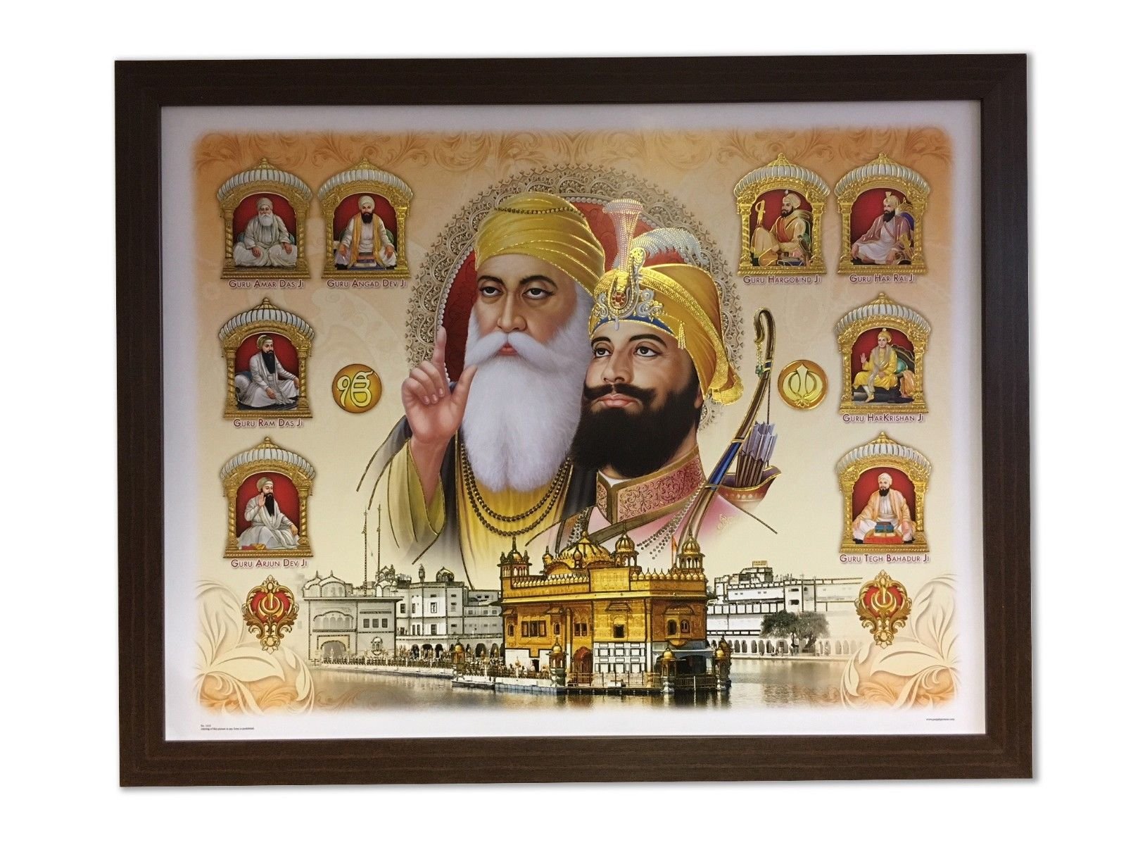Sikh Gurus | Punjab & Sikhs Art | Sikhi Art Modern Picture Frame 25” x 20” Inches - Mahogany Frame