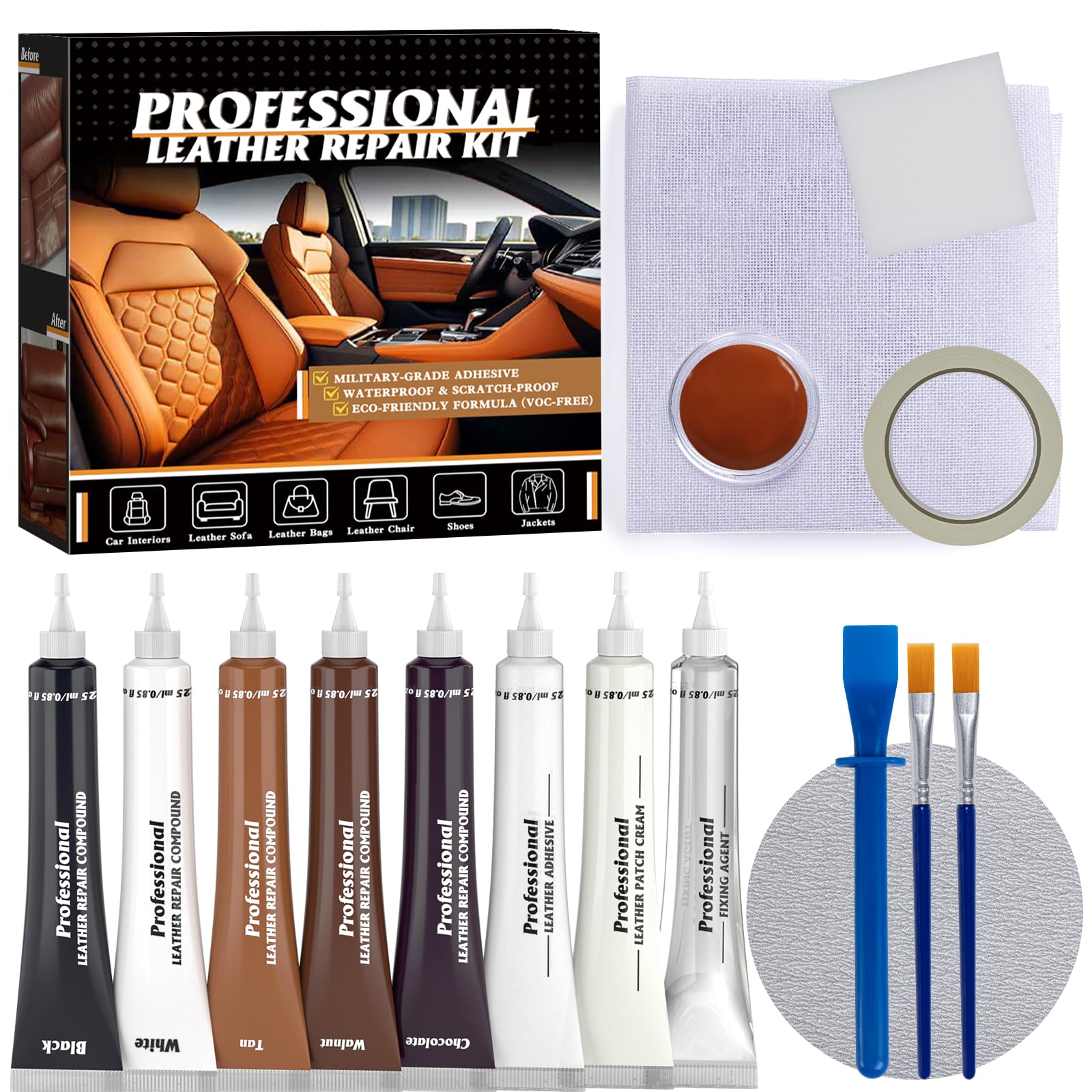 Leather Repair Kit for Furniture, Car Seats, Sofa, Jacket, and Purse, Vinyl Repair Kit with Super Easy Instructions to Match Any Color, Restore Any Glossy Leather Surface