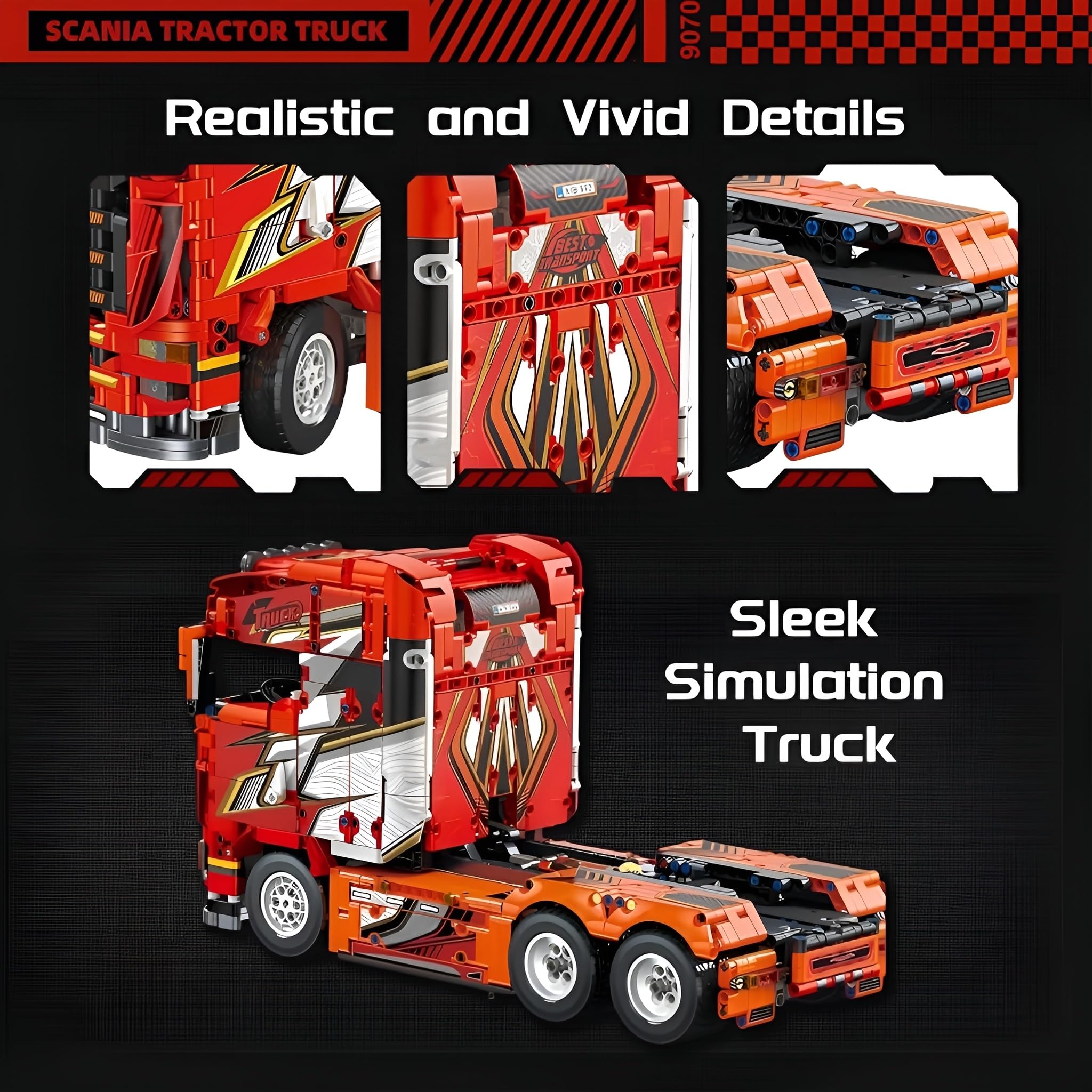 Technik LKW Bausteine Set, 1708 Teile Tractor Bausteine Modell Bausatz, Tractor Truck Klemmbausteine, LKW Bausatz Modell Spielzeug, Geschenke für Erwachsene, Kompatibel mit L***