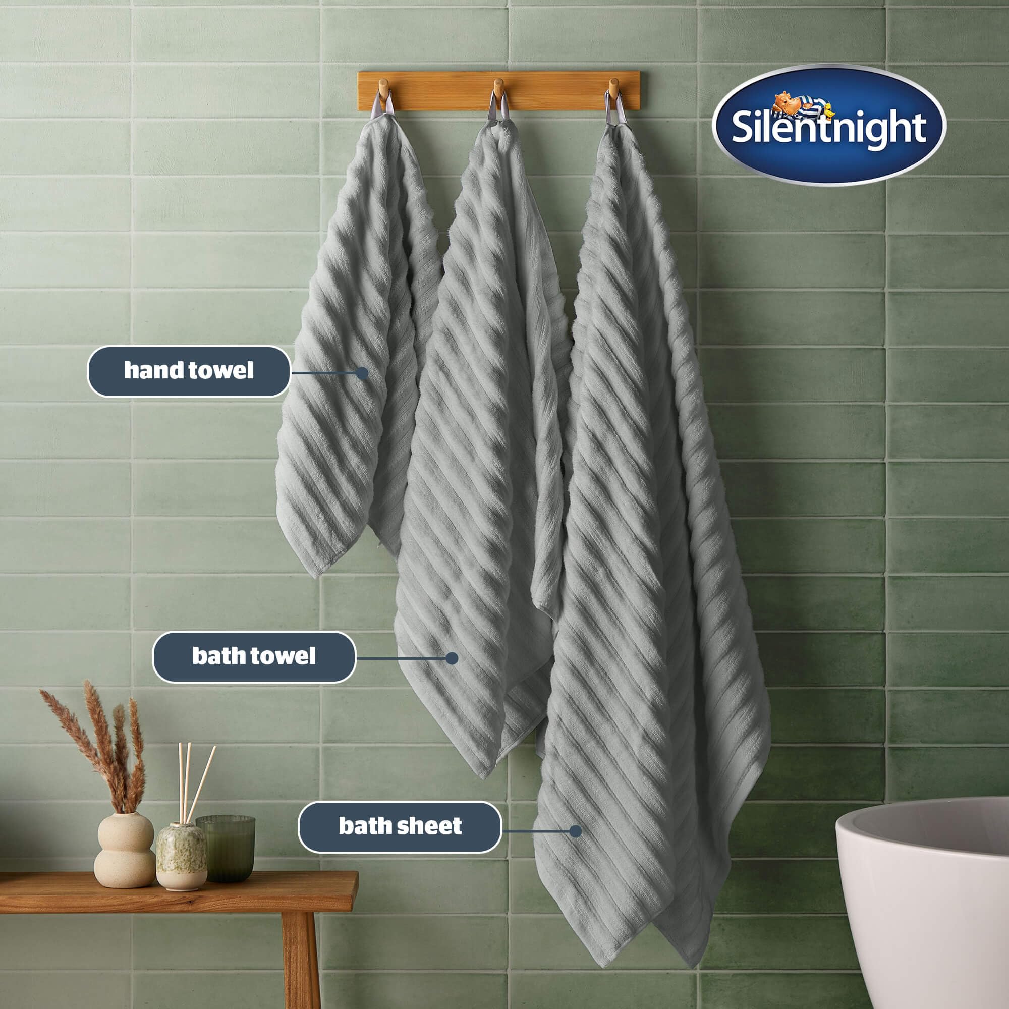 Silentnight Ribbed Cotton Hand Towel, Luxuriously Soft & Super Absorbent Deep Thick Pile Towel, 100% Cotton BCI - Image 2