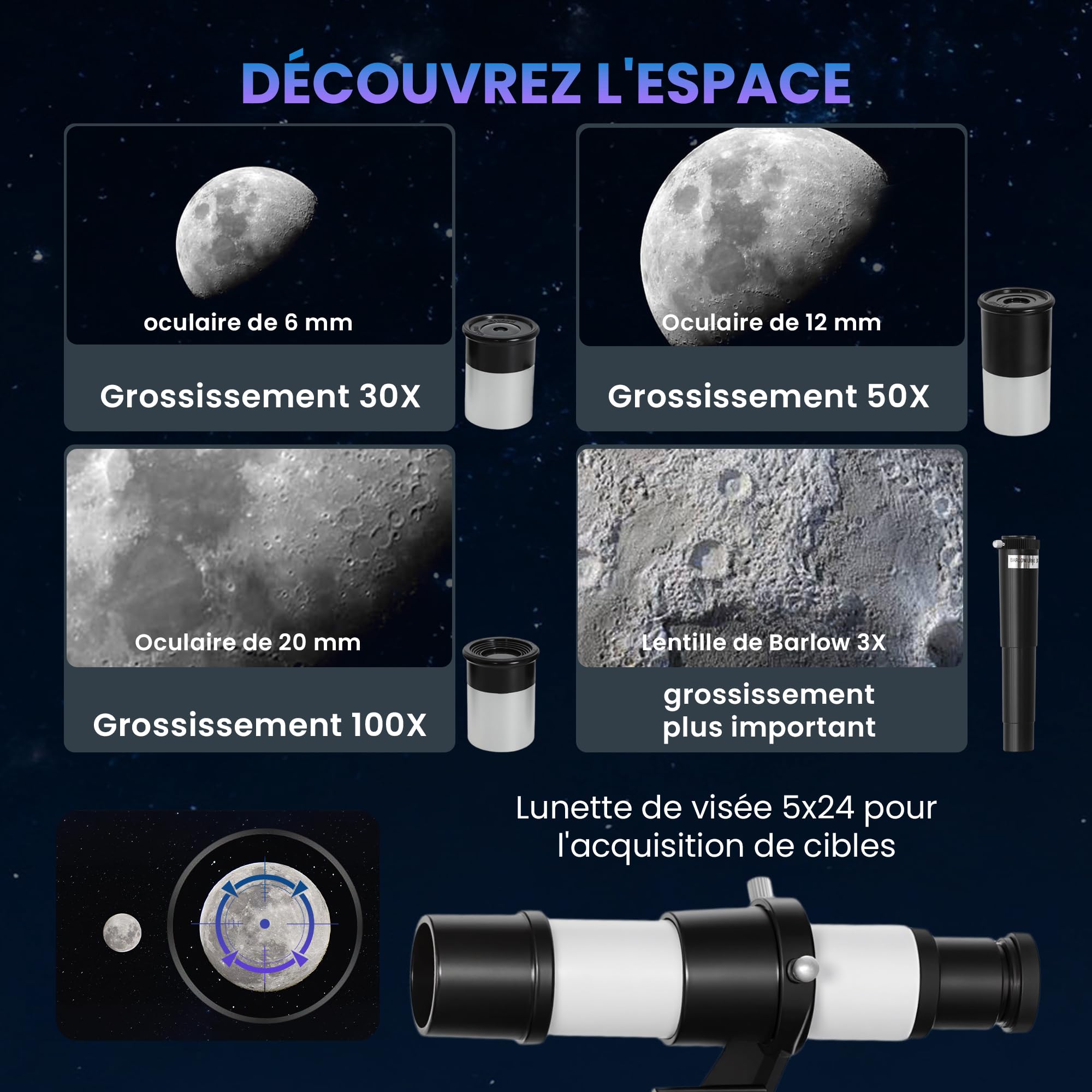 Outsunny Télescope Astronomique pour Adultes et Débutants 70 mm, Télescope Réfracteur 100X/50X/30X avec 3 Oculaires, Monture AZ 300 mm, Trépied Réglable en Aluminium, Blanc